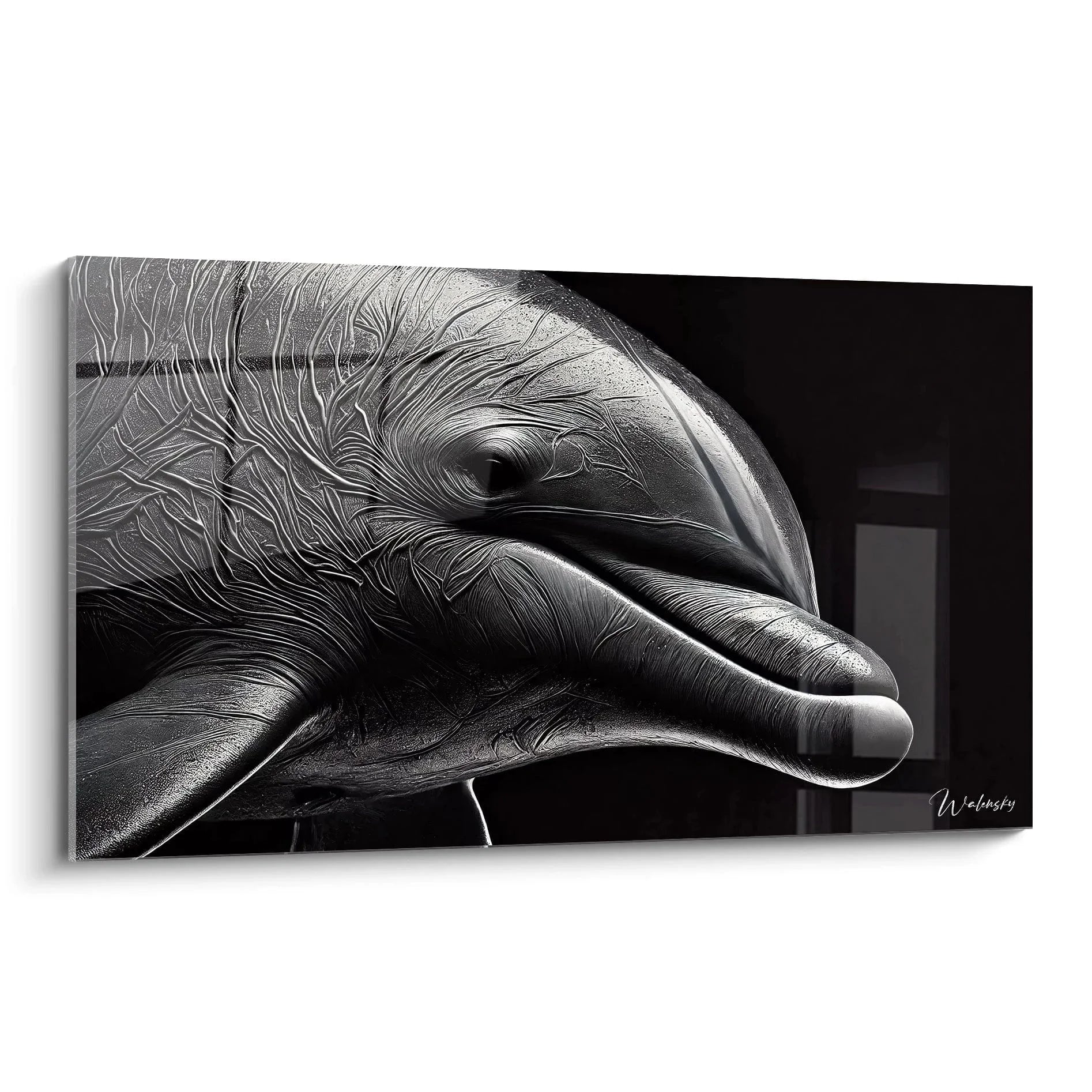 Wandbild Delfin schwarzweiß mit filigranen Linienstrukturen - Edition Delfin Kunstwerk