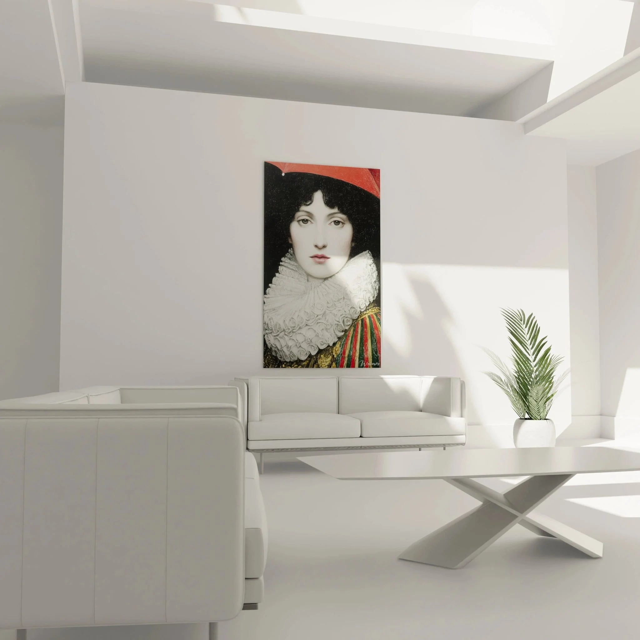 Detailansicht Wandbild Dame mit Rüschenkragen - hochwertige Druckqualität Präraffaelismus Art