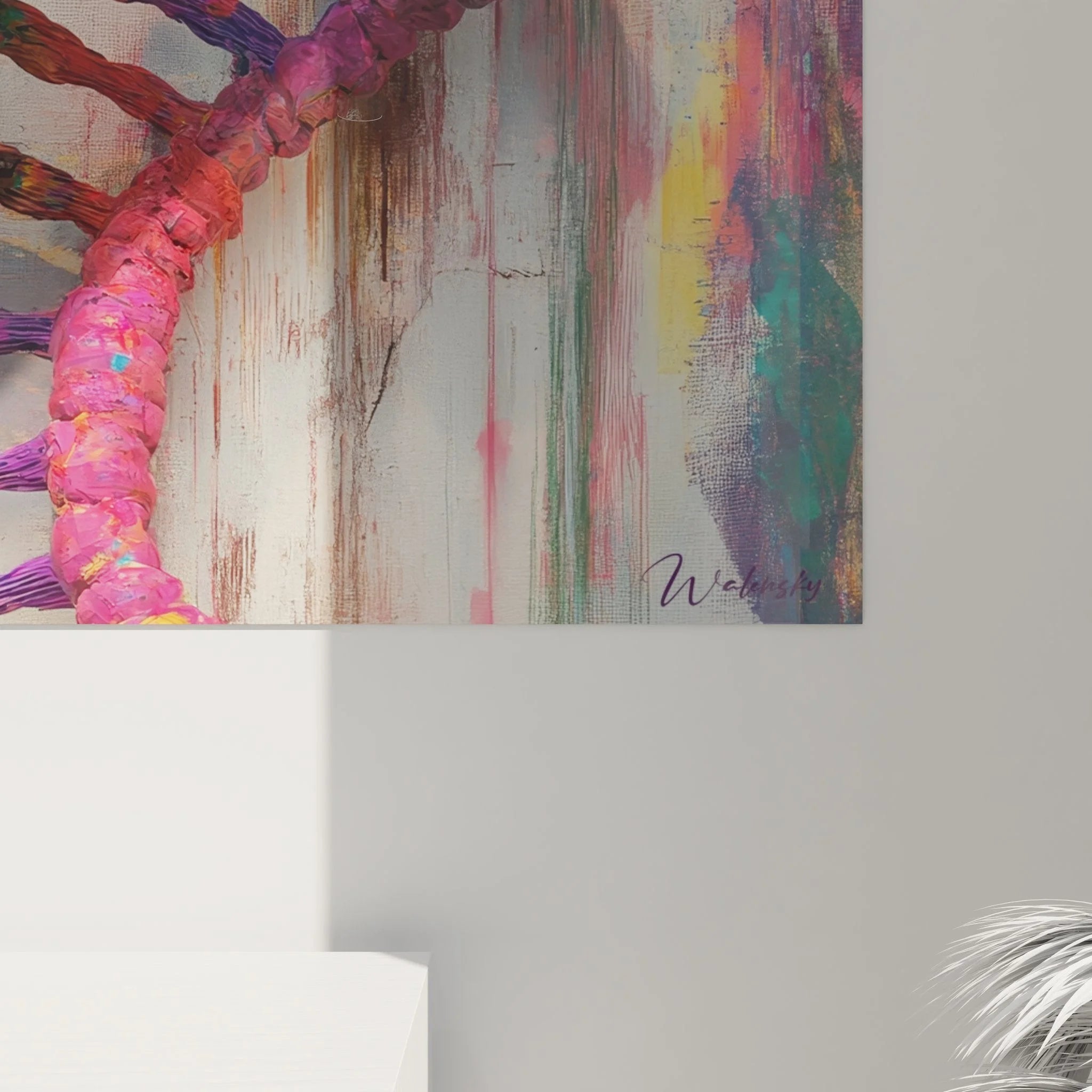 Gesamtansicht DNA Wandbild - Moderne Doppelhelix Kunst in expressiven Farben