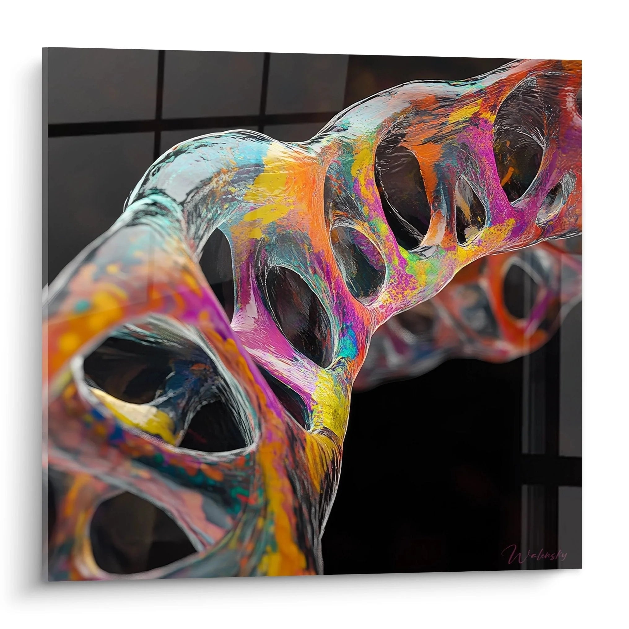 Abstraktes Wandbild DNA-Helix in bunten Farben, spiralförmige Genetik-Kunst für moderne Räume