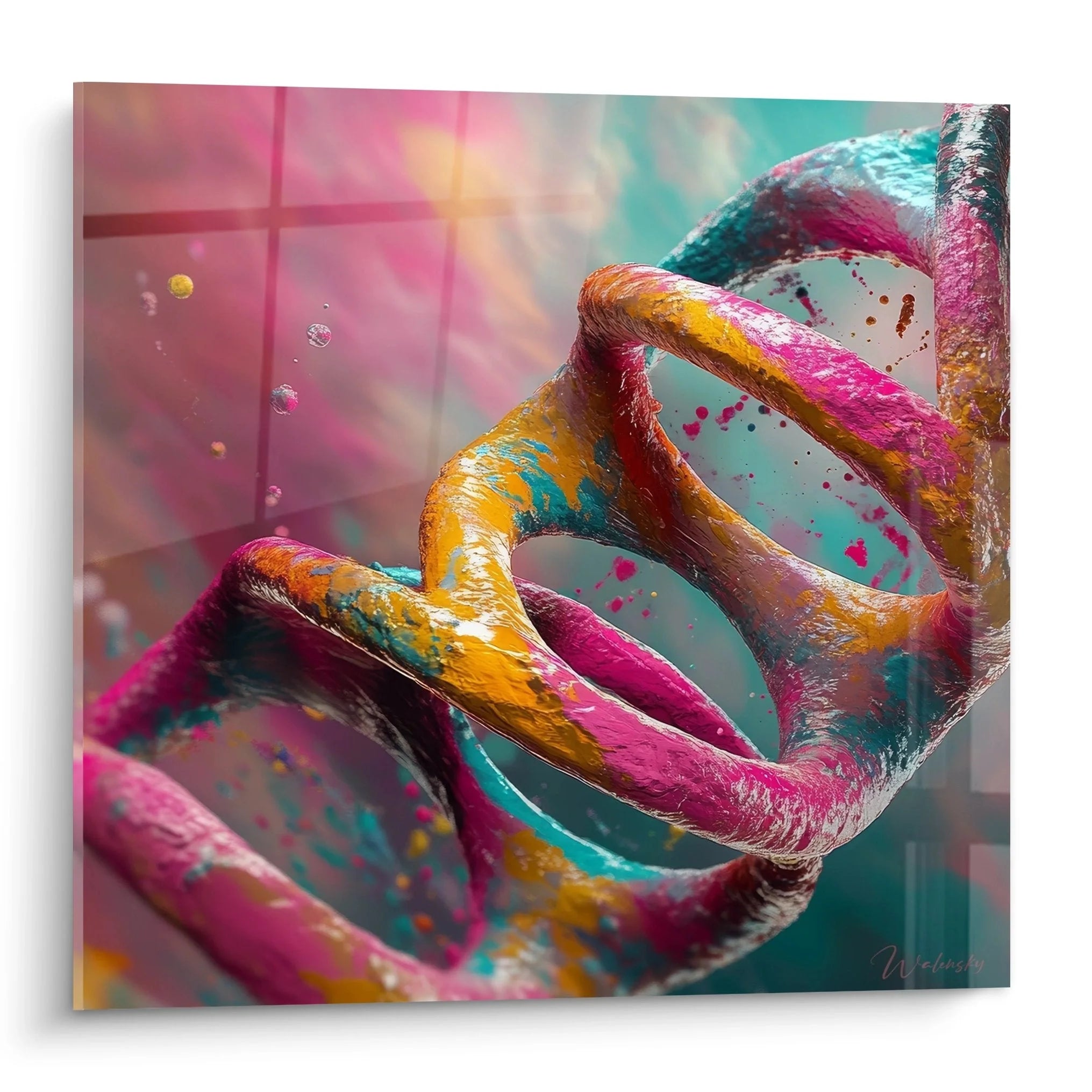 Wandbild DNA Kette bunt mit Doppelhelix in Pink Türkis Orange - Edition DNA Kollektion