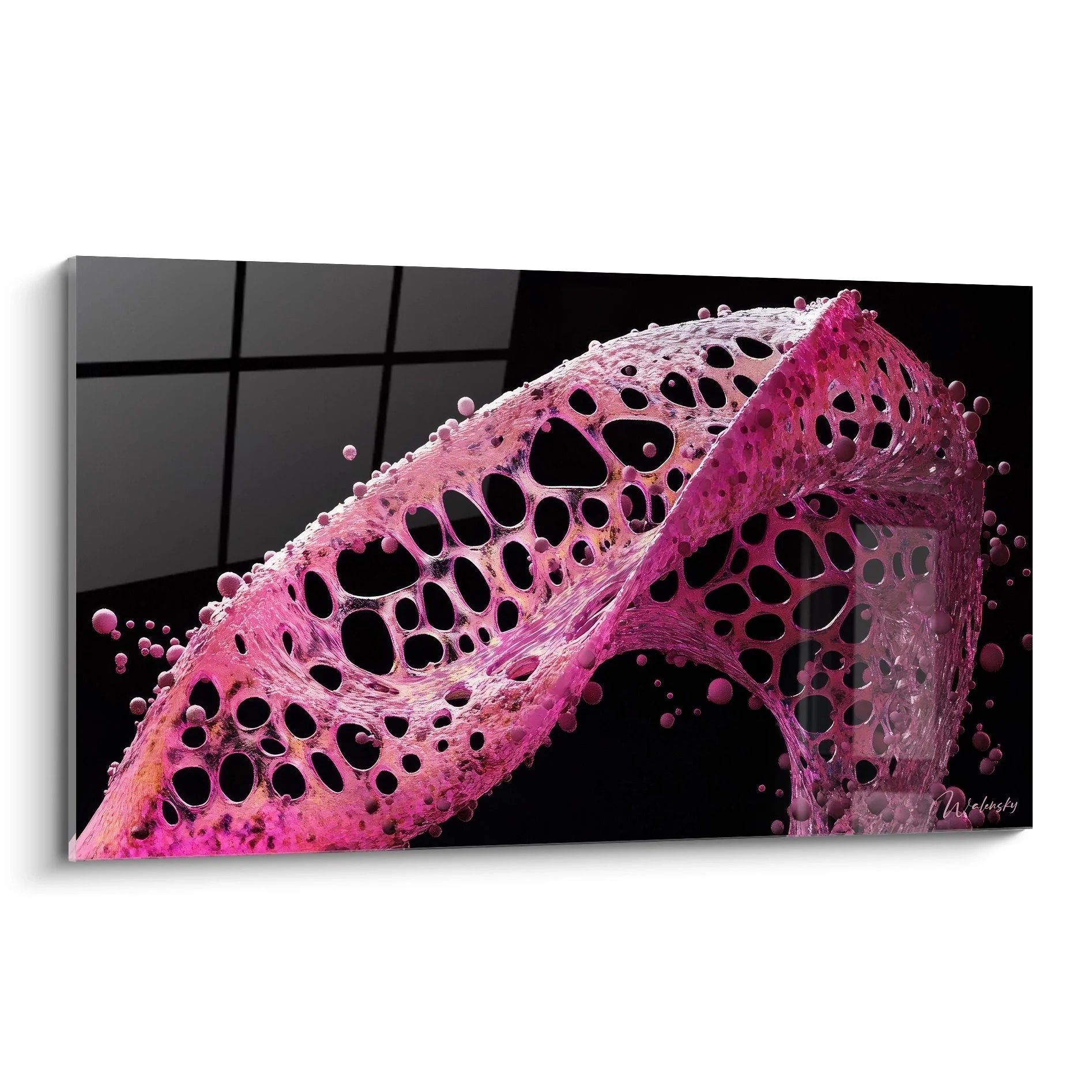 Wandbild DNA Struktur in Magenta mit detaillierter Doppelhelix Darstellung für Wissenschafts Dekoration