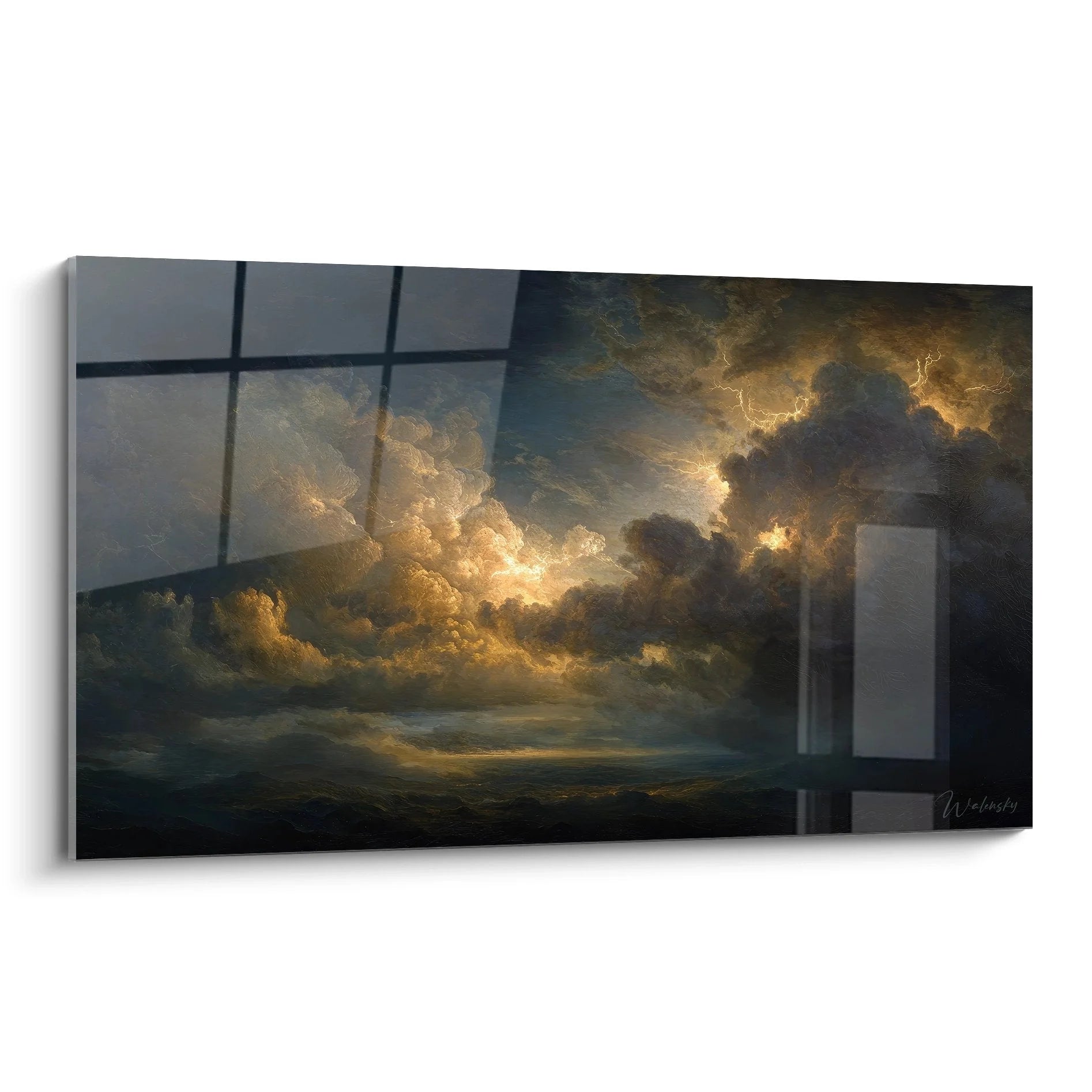 Wandbild dramatischer Himmel mit goldenen Wolken und Gewittern - Edition Himmel XXL Leinwanddruck