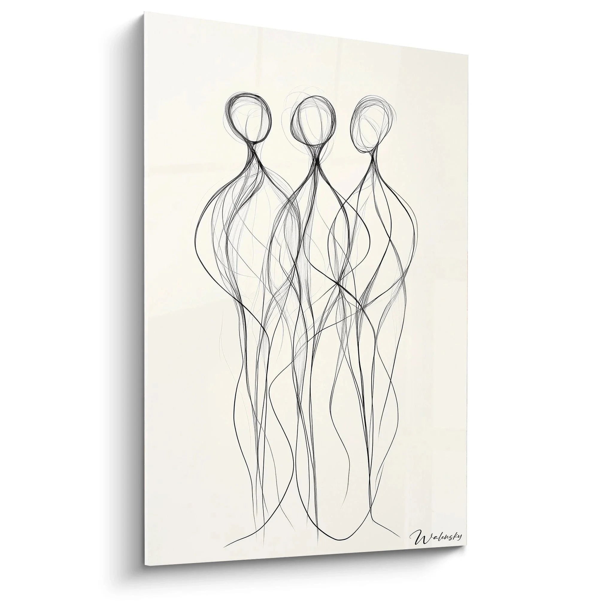 Wandbild drei abstrakte Figuren Linienzeichnung schwarz weiß figurativ abstrakte Kunst moderne Wanddekoration