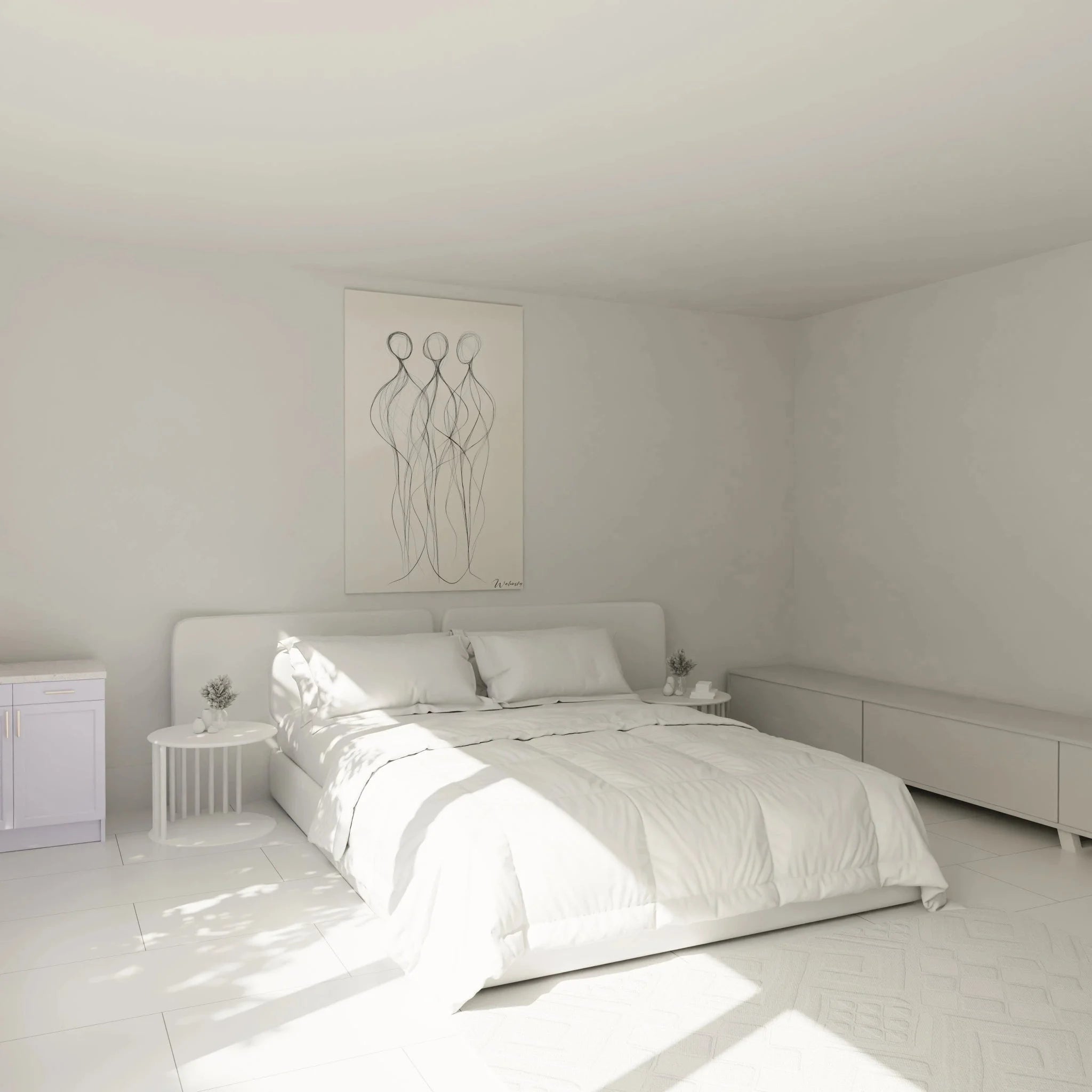 Wandbild drei Figuren im Schlafzimmer abstrakte Linienkunst moderne Wanddekoration figurativ minimalistisch