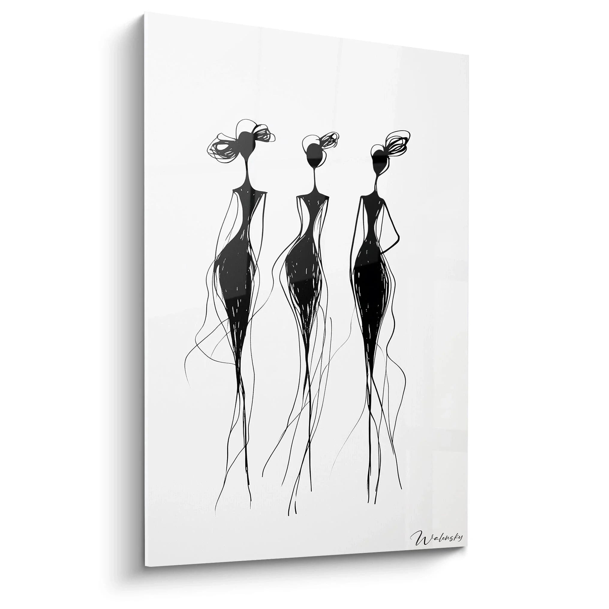 Wandbild drei elegante Frauensilhouetten in Schwarz-Weiß, minimalistische Wandkunst Edition Peter Paul Rubens