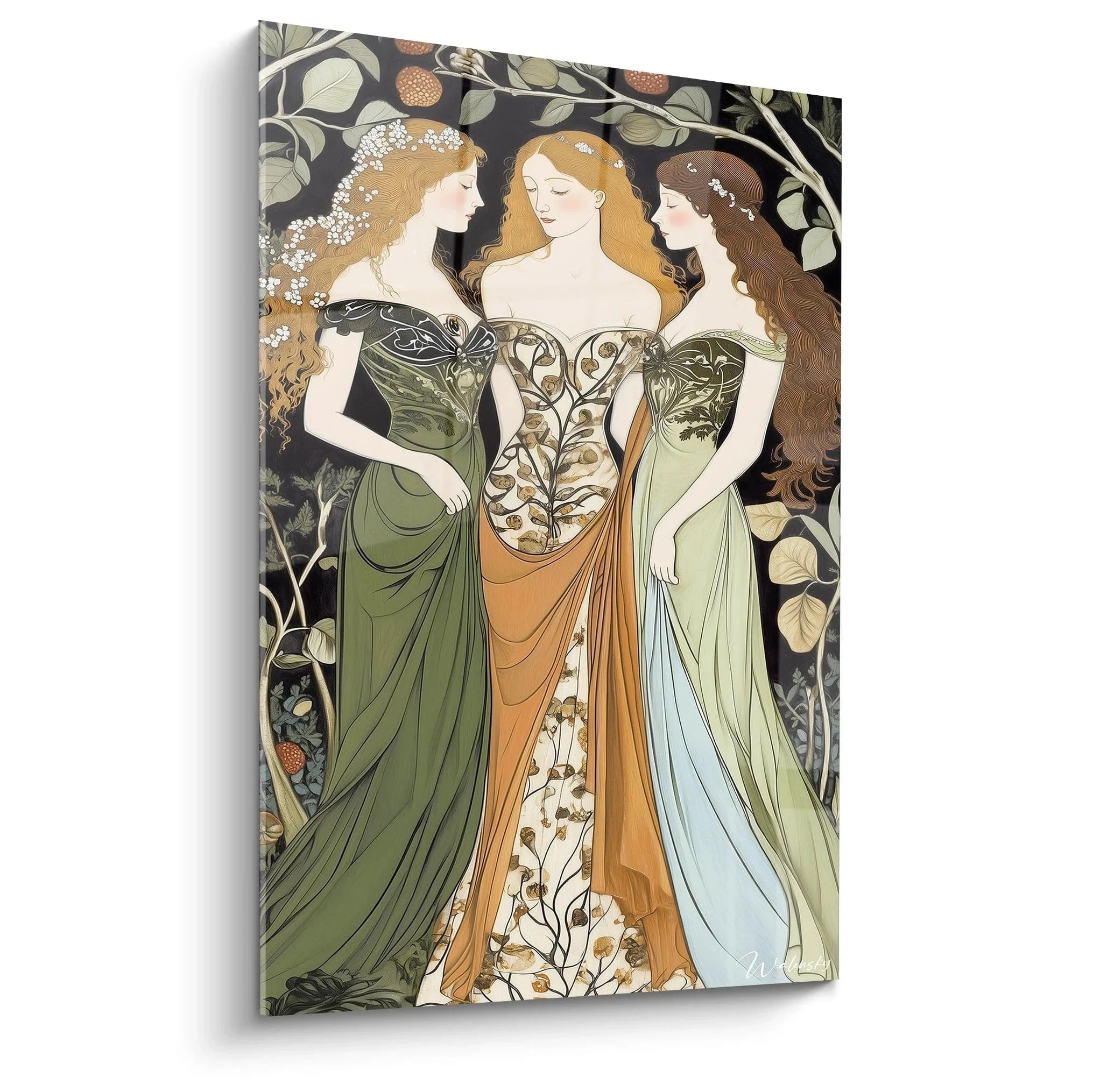 Wandbild Drei Grazien Renaissance Kunst Botticelli Stil mit floralen Ornamenten