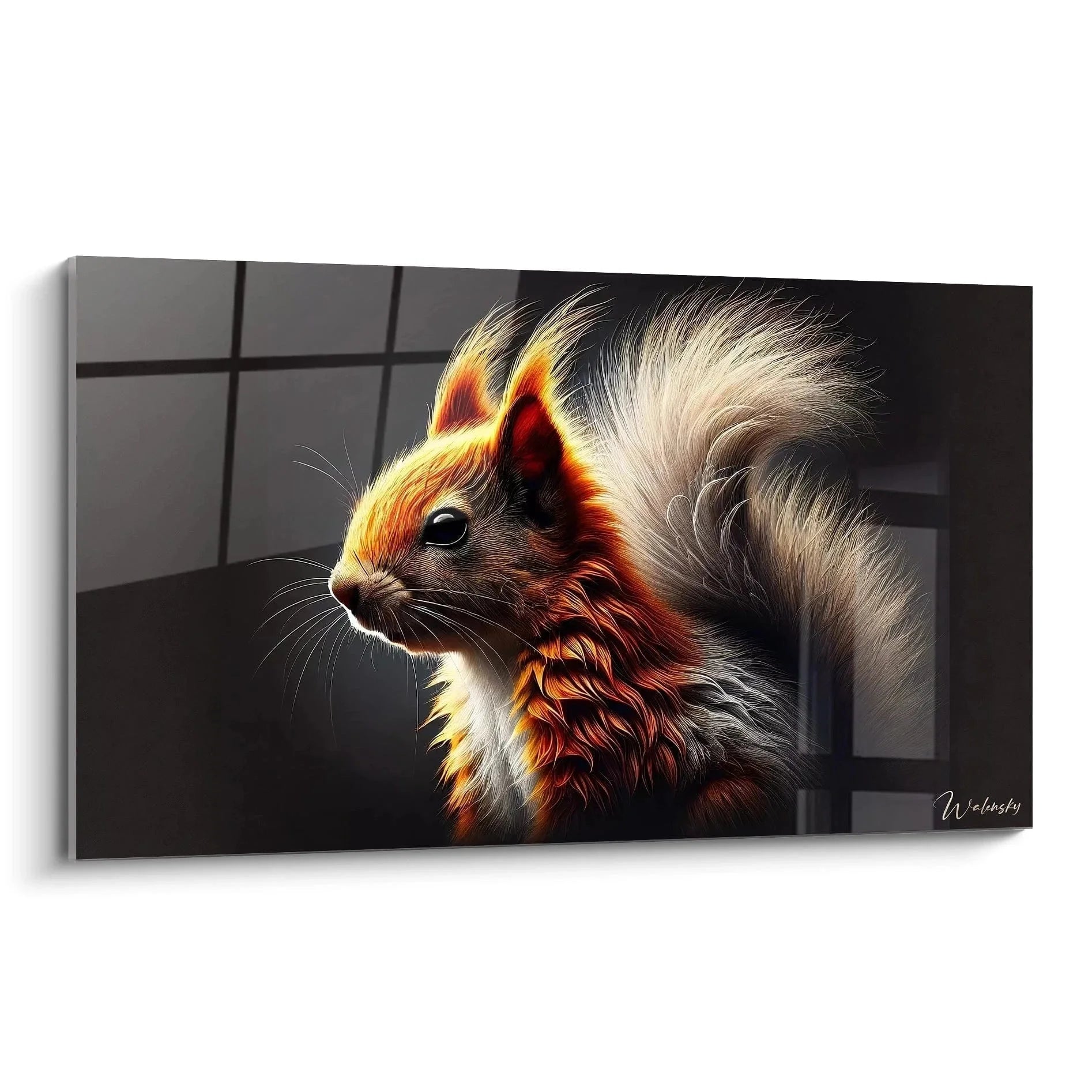 Wandbild Eichhörnchen mit spektakulärem feuerrotem Fell vor dunklem Hintergrund - Edition Eichhörnchen