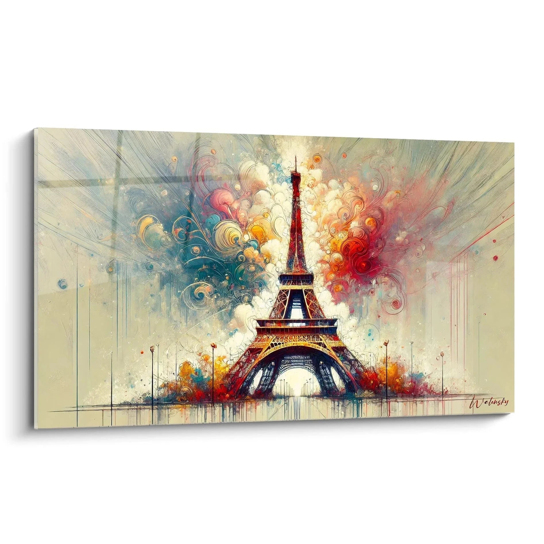 Wandbild Eiffelturm mit abstrakter Farbexplosion - Moderne Paris Kunst XXL für Wohnzimmer