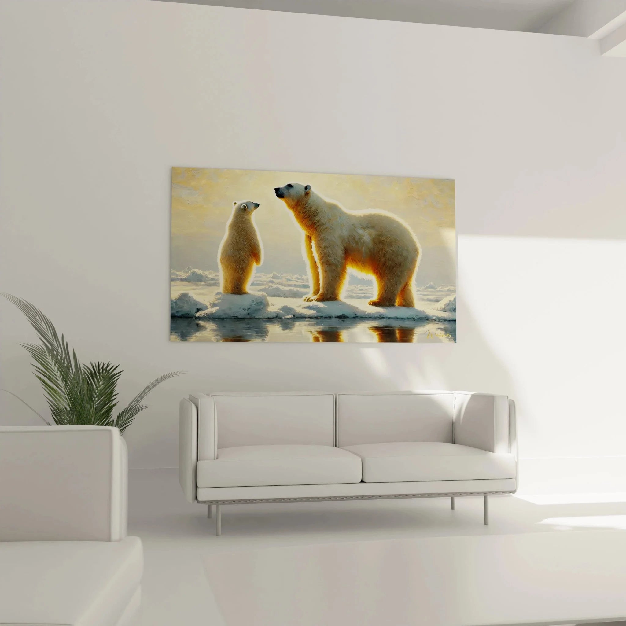Detailansicht Wandbild Eisbär Familie - Mutter und Jungtier auf Eisscholle Nahaufnahme