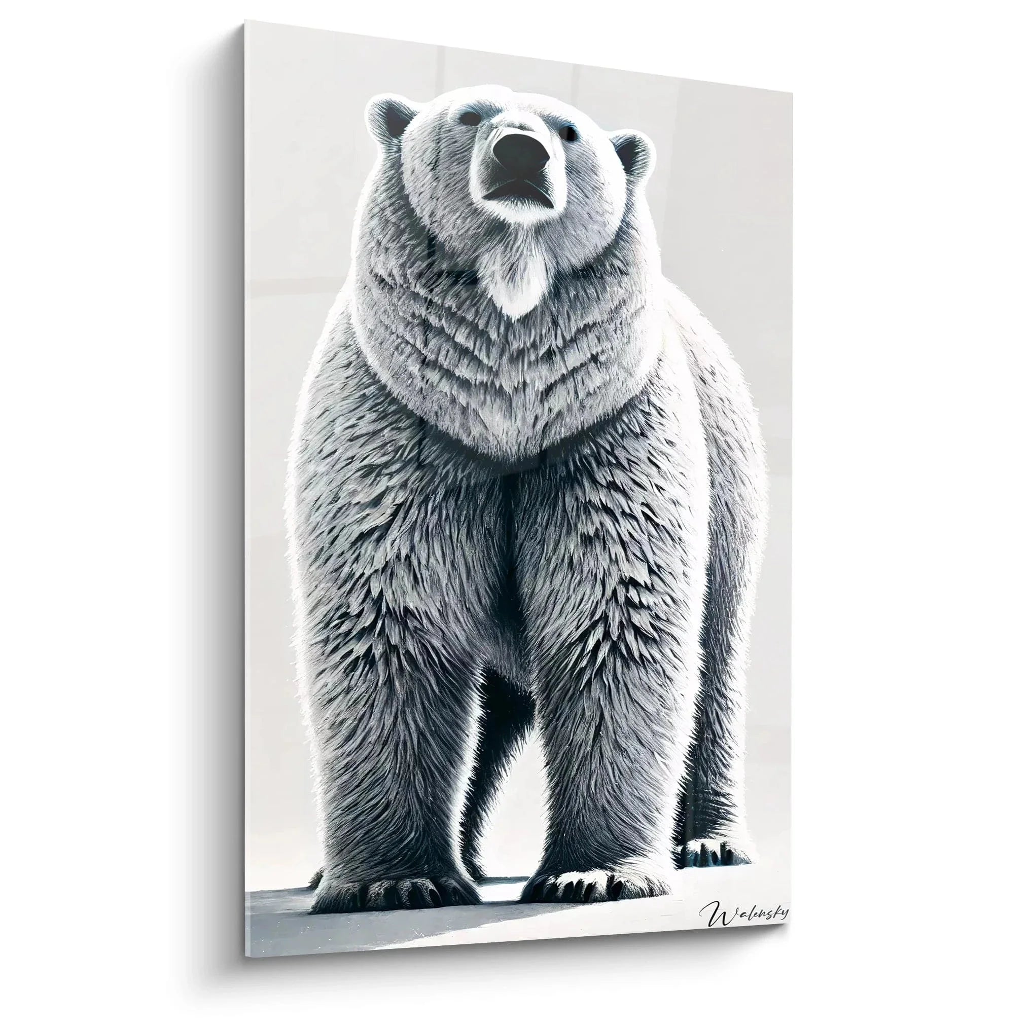 Majestätisches Wandbild Eisbär in schwarz-weiß, stehender Polarbär frontal, Edition Eisbär Kunstdruck