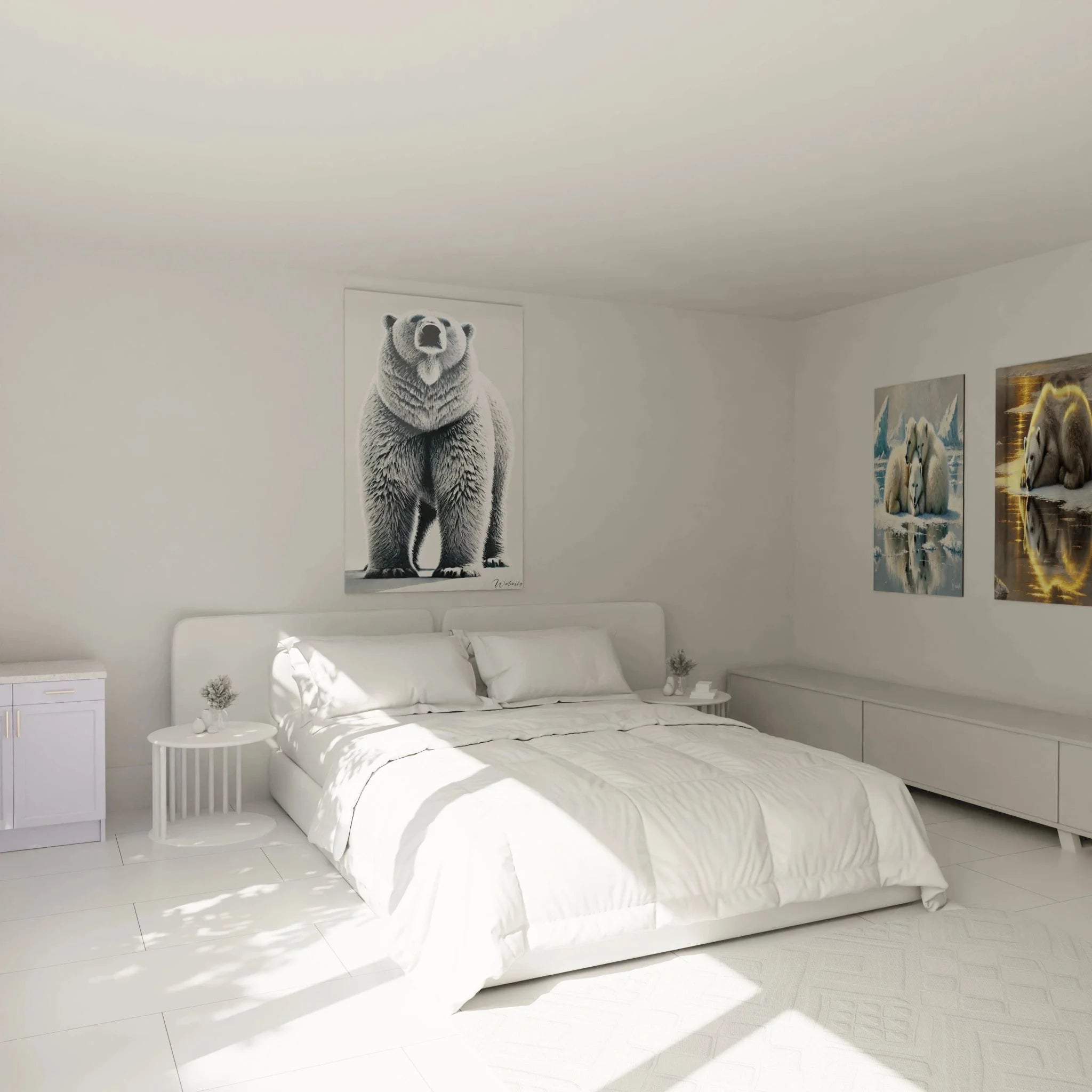 Wandbild Eisbär majestätisch im Schlafzimmer, moderne Arktis Wanddekoration über dem Bett
