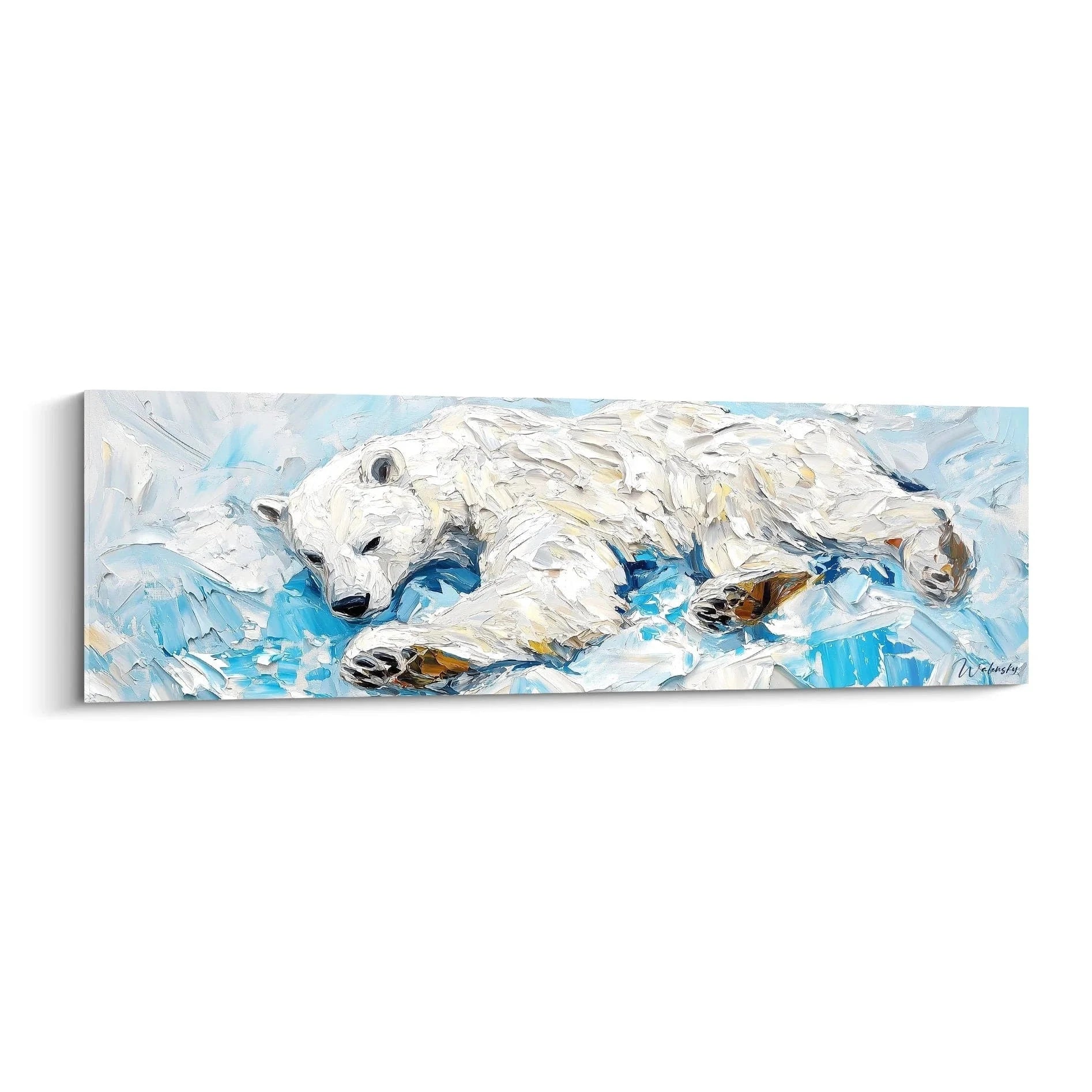 Wandbild Eisbär schwimmend in türkisem Wasser, expressives Polarbär Gemälde mit weißem Fell