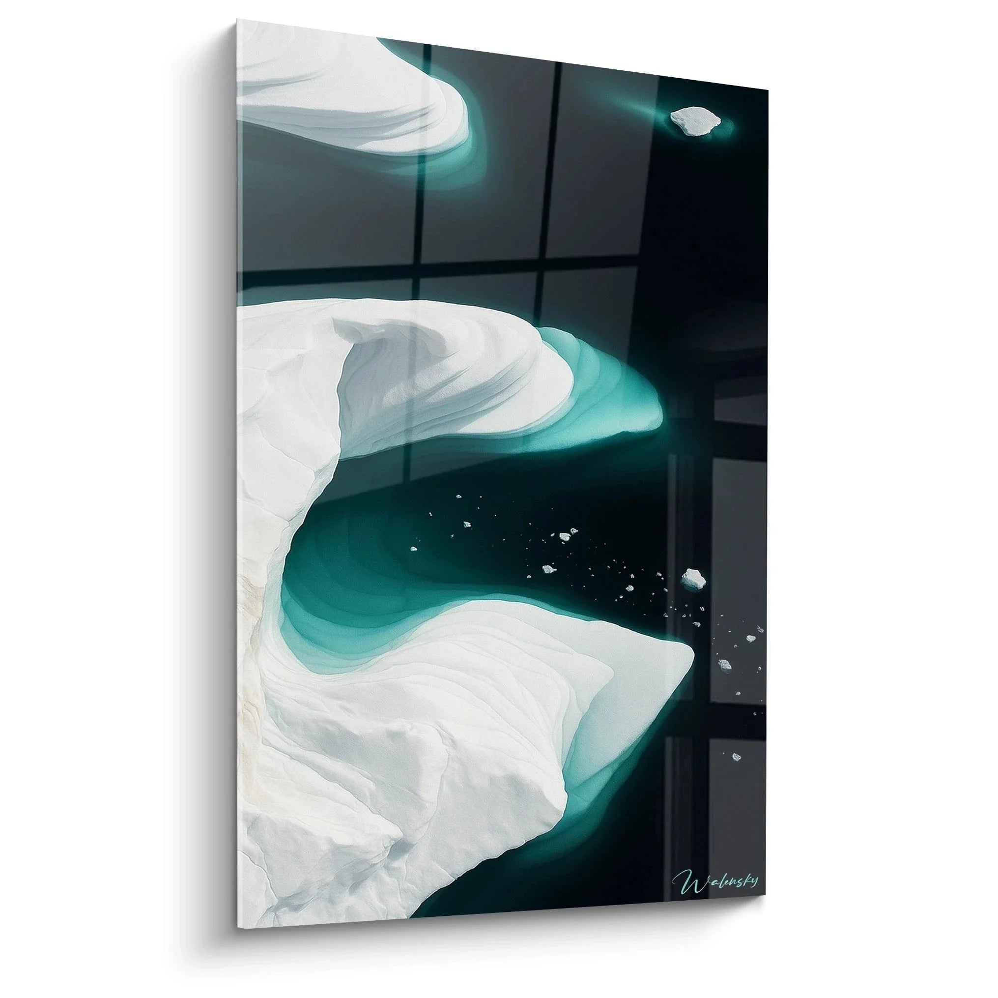 Wandbild Eisberge Luftaufnahme türkises Wasser - Arktische Landschaft Premium Kunstdruck XXL Format