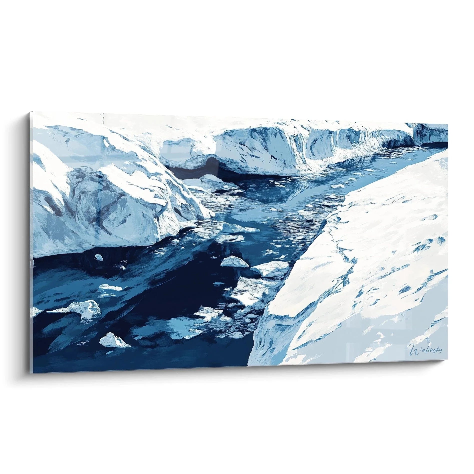 Wandbild Eislandschaft Arktis mit Gletscherstrom in Blau und Weiß für moderne Wanddekoration