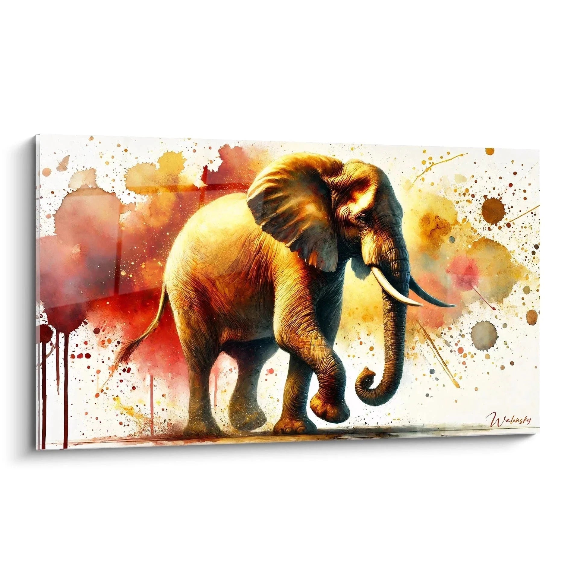 Wandbild Elefant in Aquarell Technik mit warmen Farbtönen und expressiven Pinselstrichen für moderne Wanddekoration