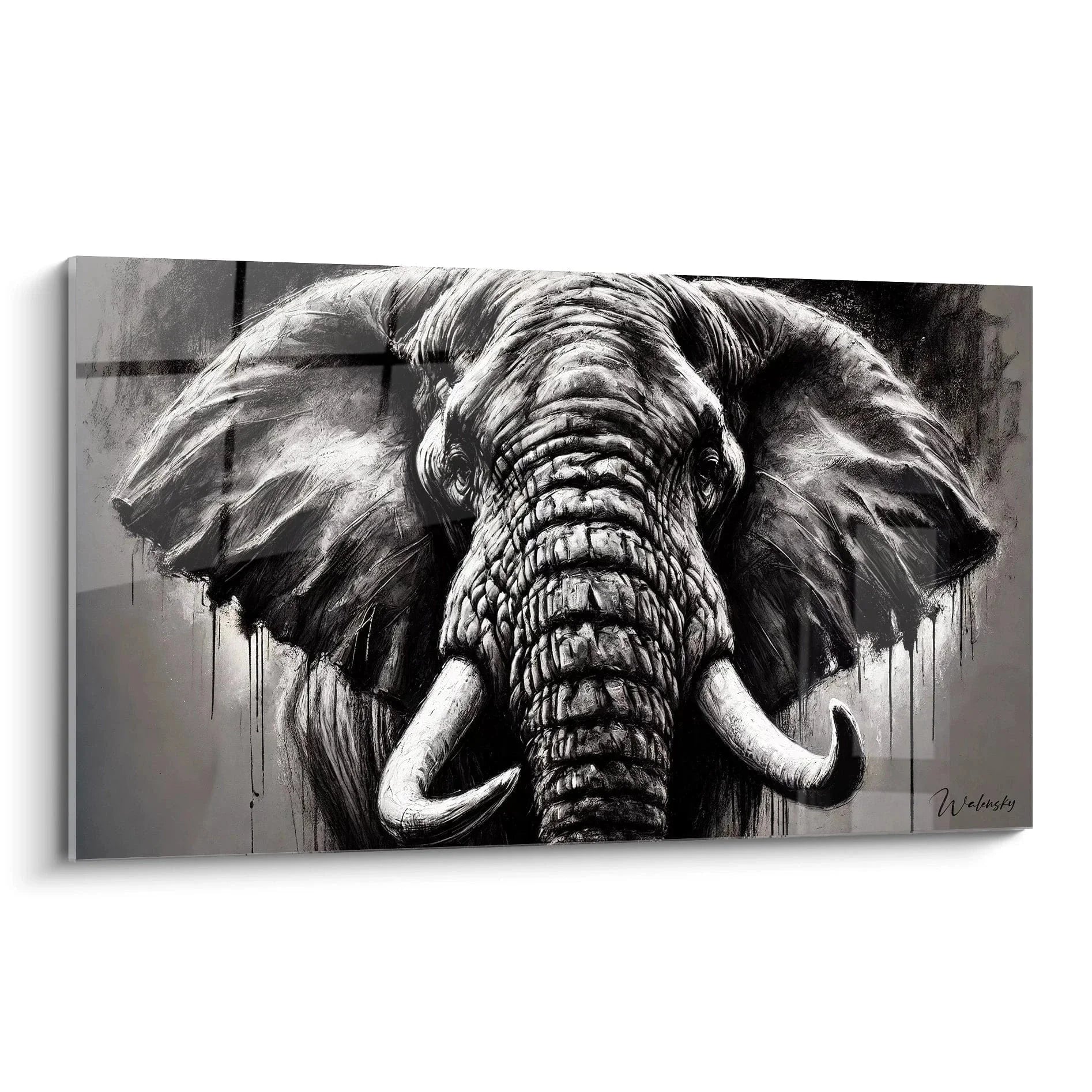 Wandbild Elefant schwarz-weiß mit majestätischem Porträt und Stoßzähnen - Edition Elefant Leinwandbild