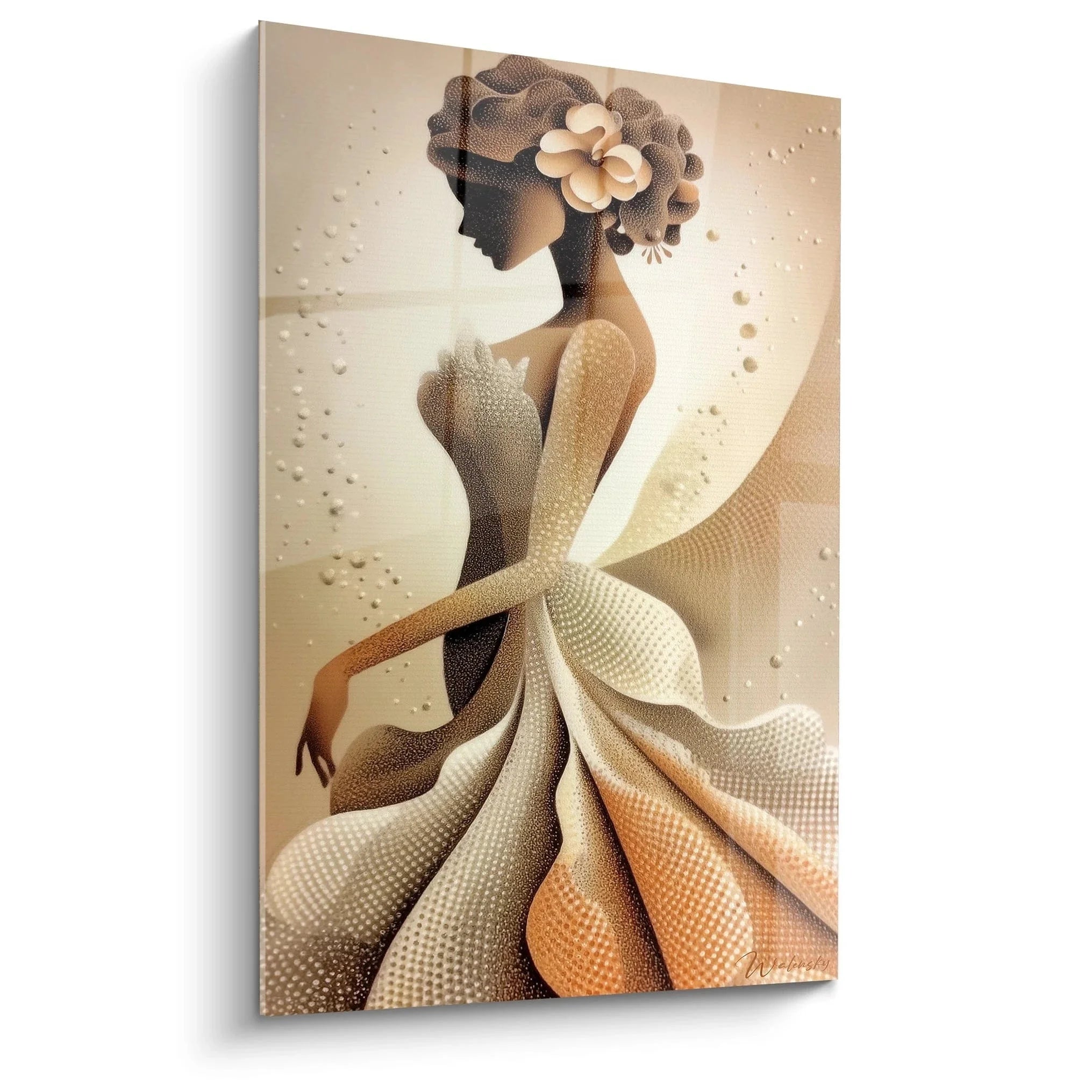 Wandbild elegante Dame goldene Silhouette Haute Couture Wanddekoration Premium Qualität