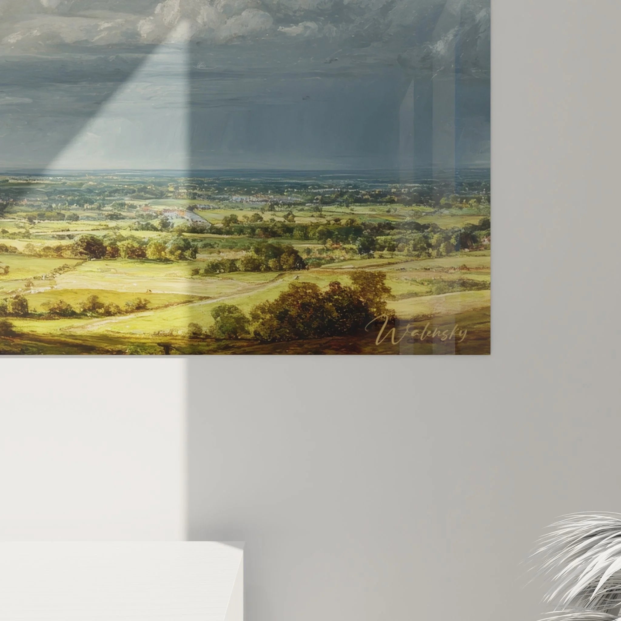 Gesamtansicht Wandbild englische Landschaft mit Panoramablick über Countryside und Wolkenhimmel