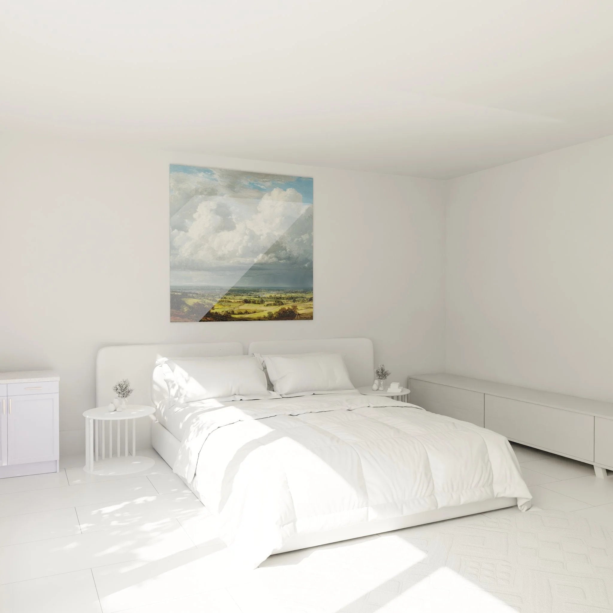 Wandbild englische Landschaft als Wanddeko im Schlafzimmer mit wolkenreichem Himmel