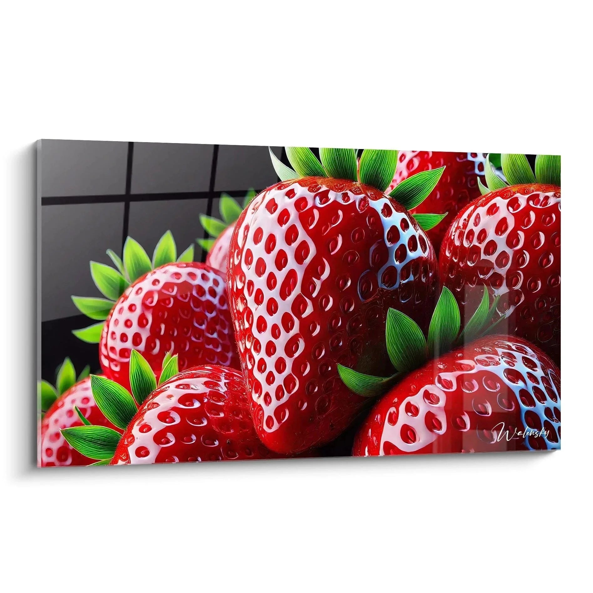 Wandbild Erdbeeren XXL mit leuchtend roten Früchten und Schokolade, Premium Leinwanddruck für Küche