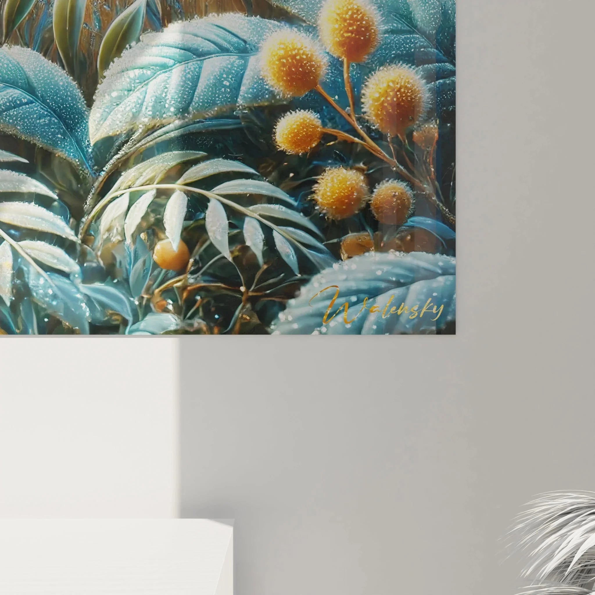 Gesamtansicht Wandbild Eule in natürlicher Umgebung - komplette Darstellung mit Vegetation und Beeren