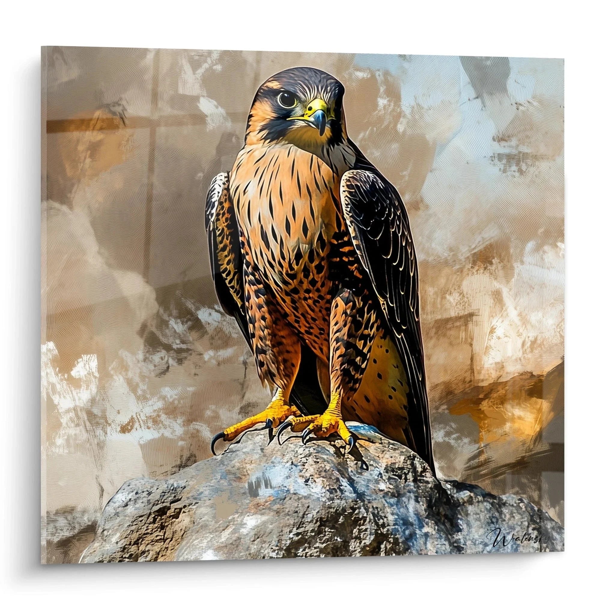 Wandbild Falke XXL - Majestätischer Greifvogel auf Felsen mit warmem Gefieder, Kunstdruck Edition Vogel