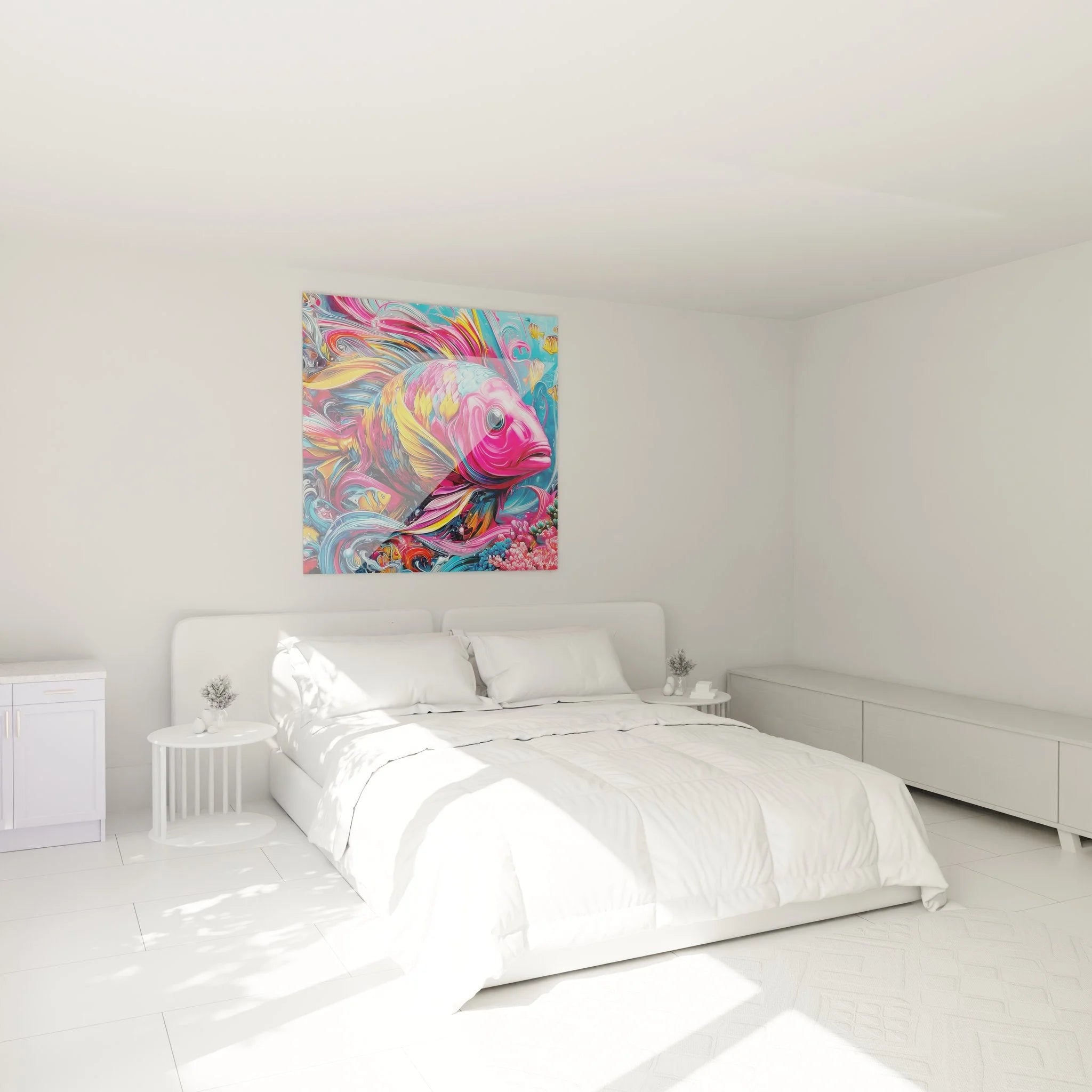 Wandbild Fantasie Fisch im Schlafzimmer - Bunte Meerestiere Wandkunst als Raumdekoration