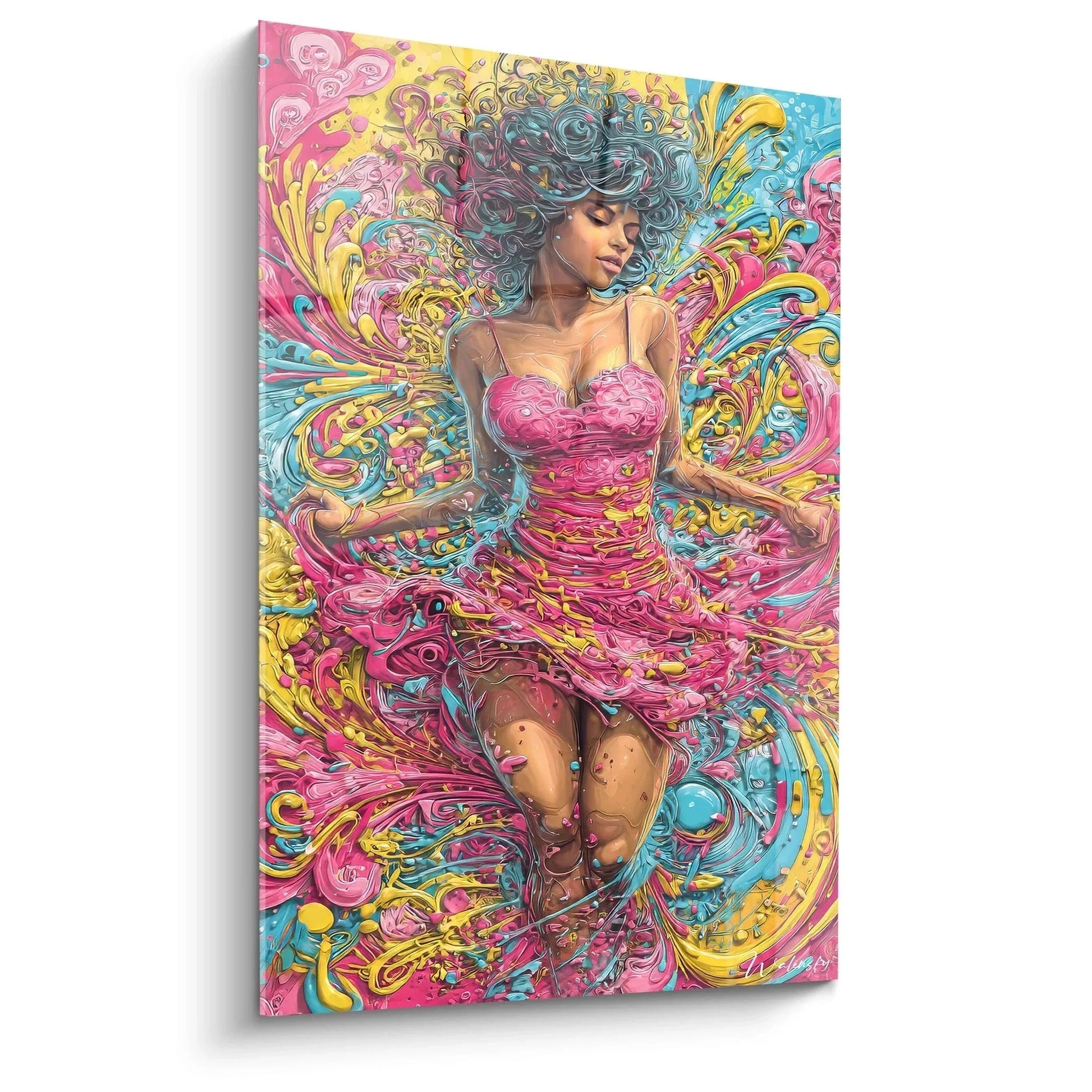 Wandbild Fantasiefrau in bunter psychedelischer Traumwelt mit ornamentalen Mustern Edition Vintage Mode