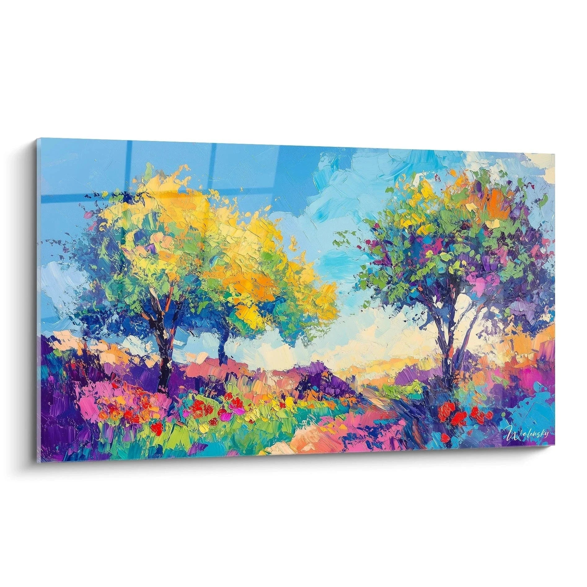 Wandbild farbenfrohe Landschaft Pissarro Stil impressionistische Bäume leuchtende Farben