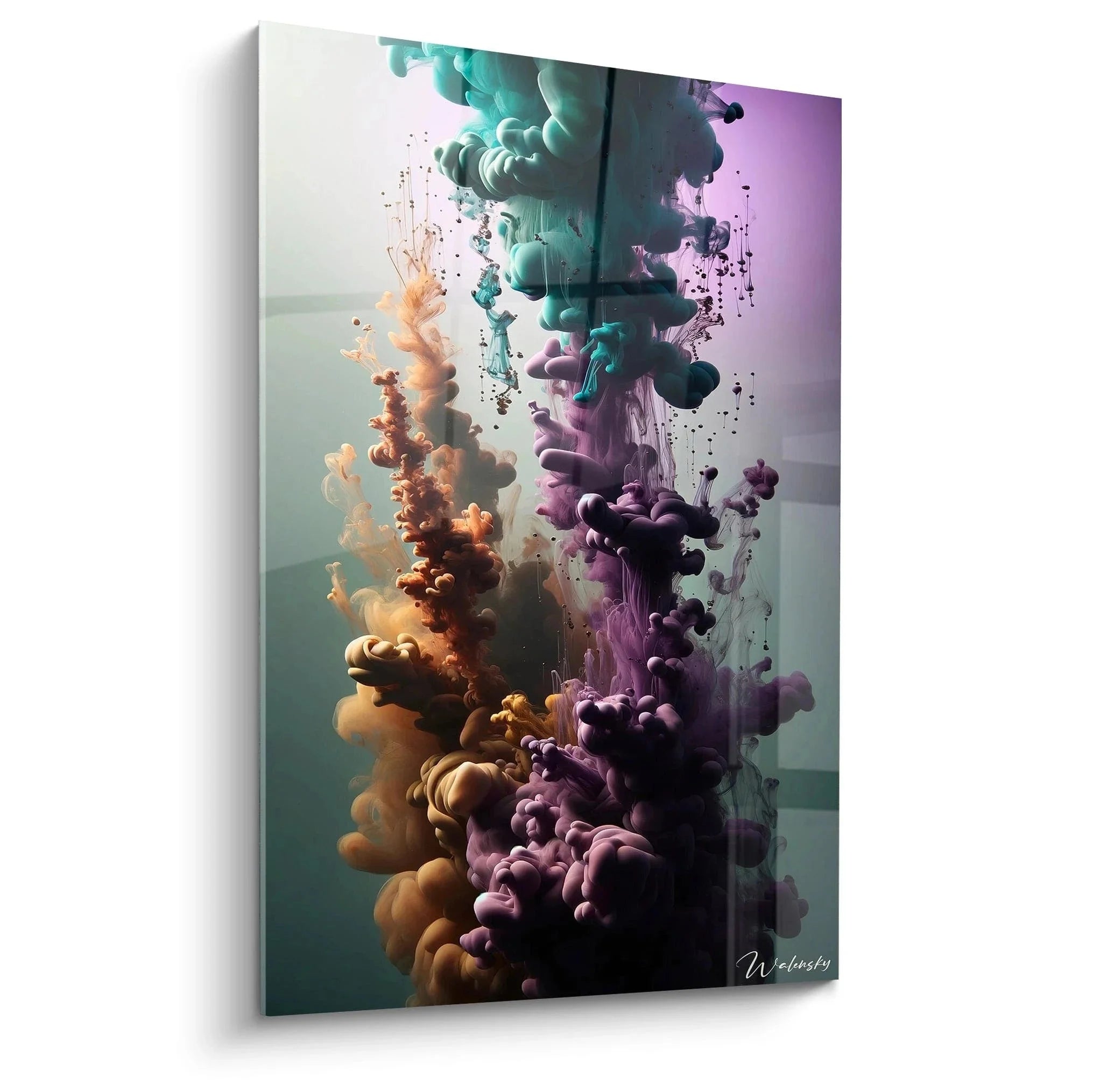 Wandbild abstrakte Farbexplosion in Türkis Lila Orange - zeitgenössische Malerei