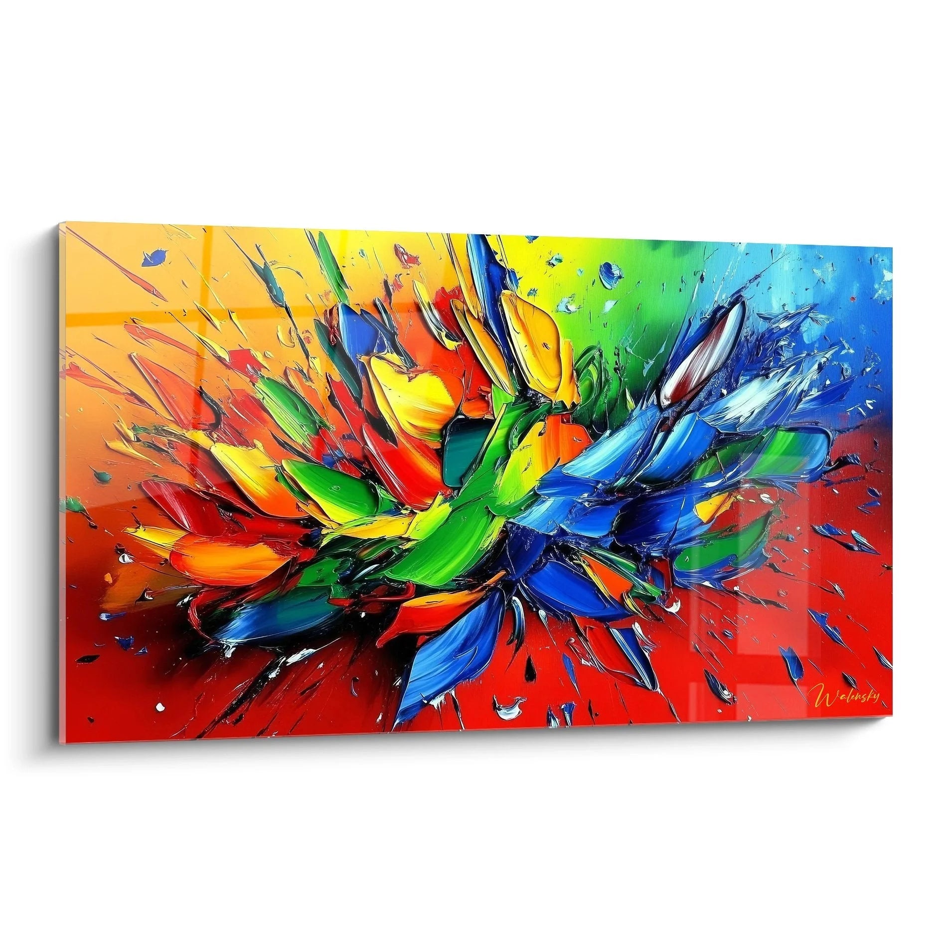 Wandbild Farbexplosion mit dynamischen Pinselstrichen in warmen und kühlen Farbtönen - Malerei-Optik