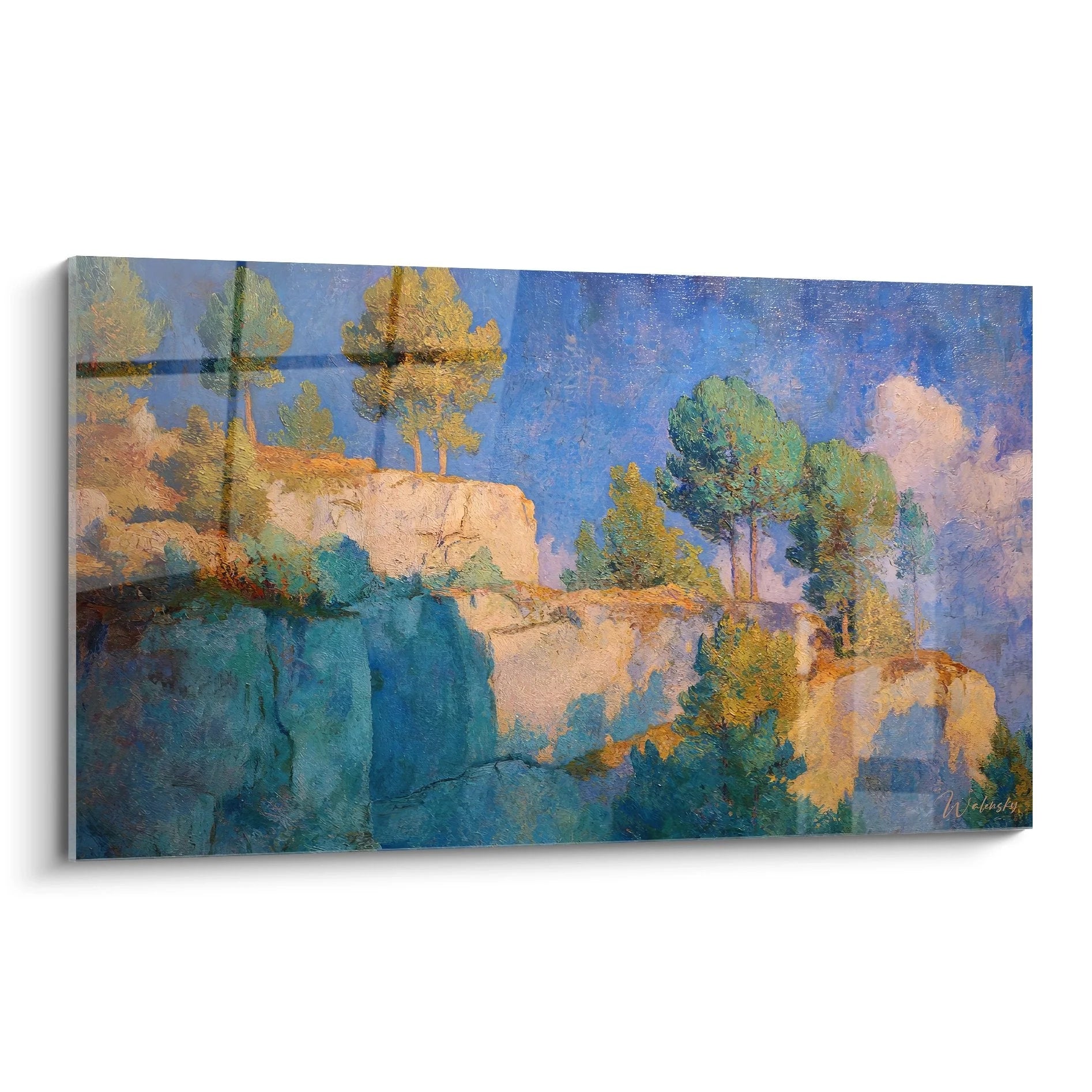 Wandbild impressionistische Felsformation mit blauen Klippen und warmen Farbtönen - Edition Andere Landschaften