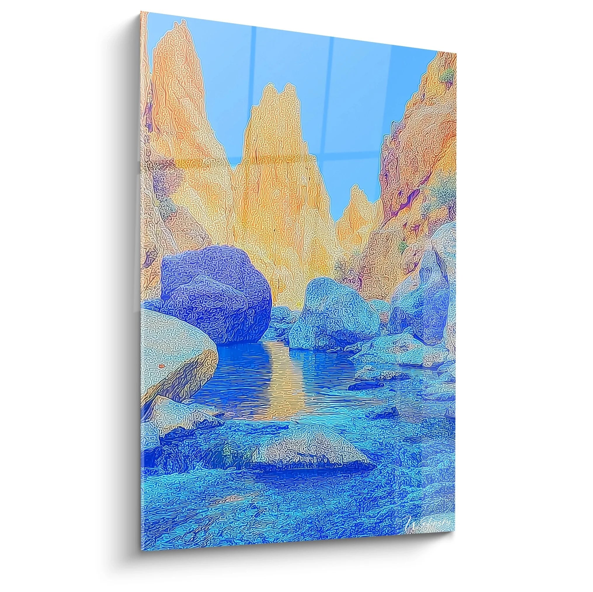 Wandbild Fjordlandschaft mit kristallblauem Wasser zwischen goldenen Felsformationen - Canyon Wanddekoration