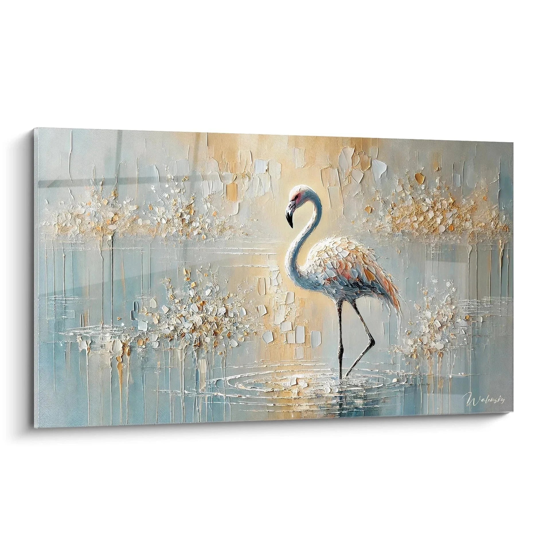 Wandbild Flamingo abstrakt - Eleganter Flamingo in pastellfarbener abstrakter Komposition für moderne Wanddekoration