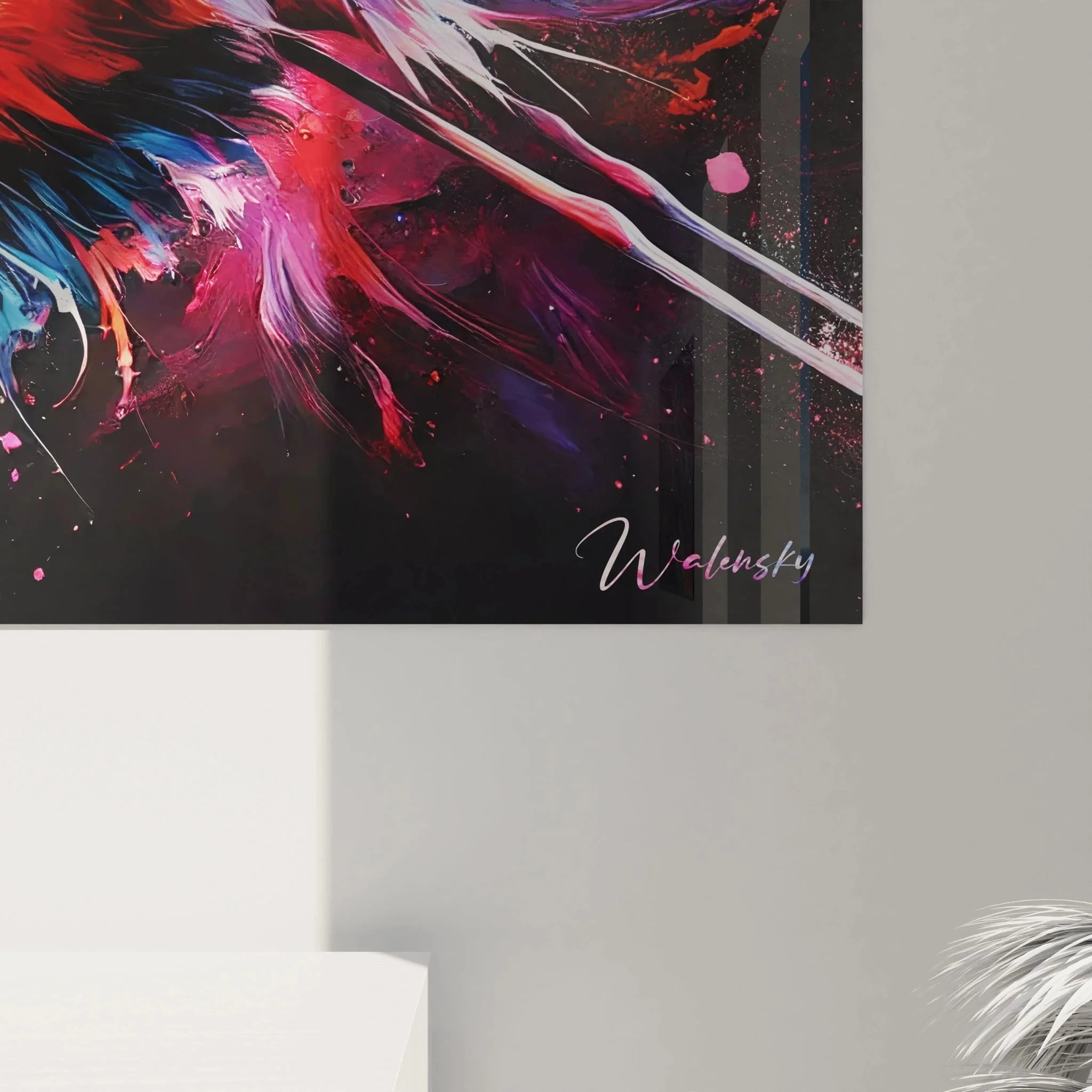 Gesamtansicht Wandbild Flamingo - Komplettes abstraktes Kunstwerk mit kosmischer Darstellung