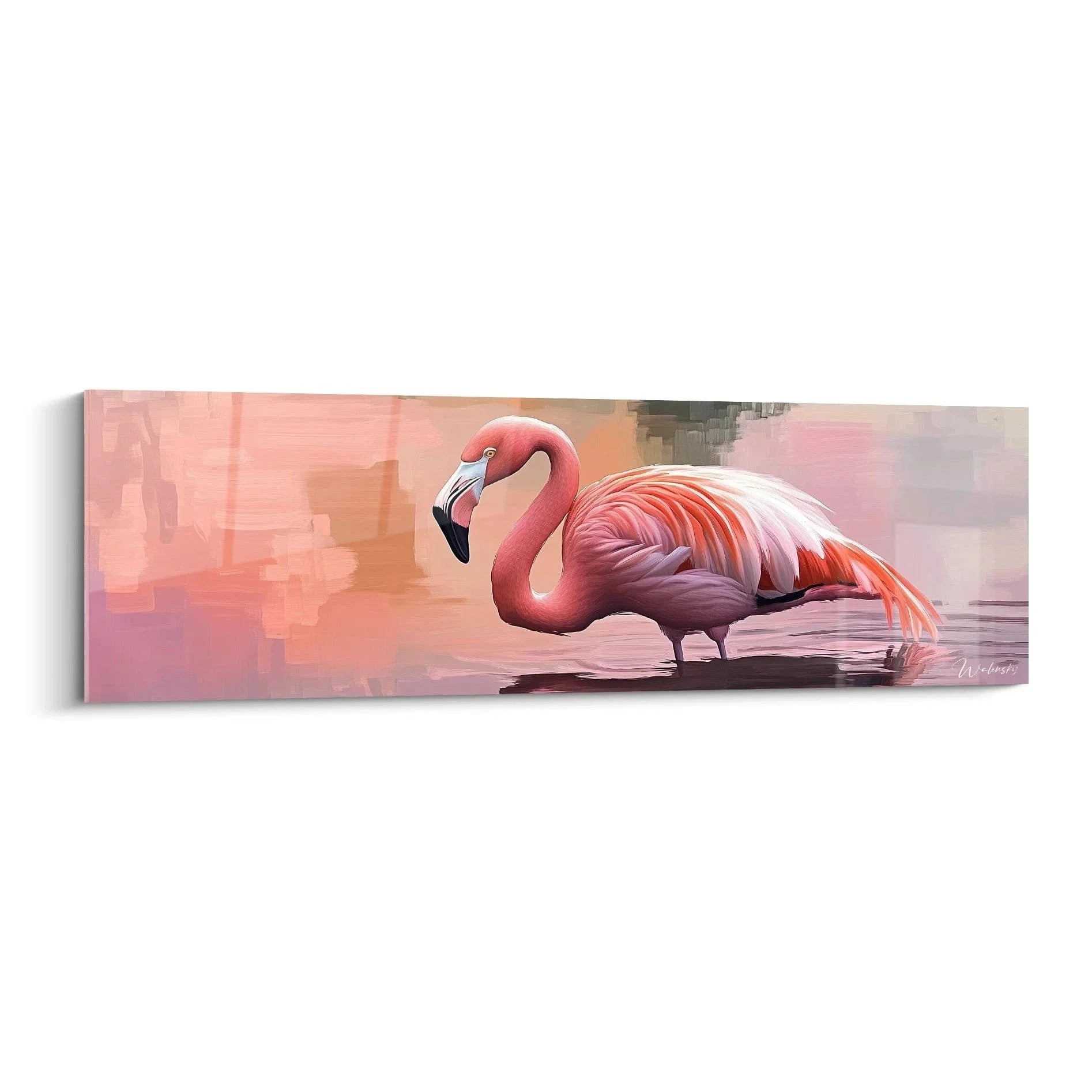 Wandbild Flamingo ruhend in Rosa-Tönen, eleganter Kunstdruck für Wohnzimmer Dekoration