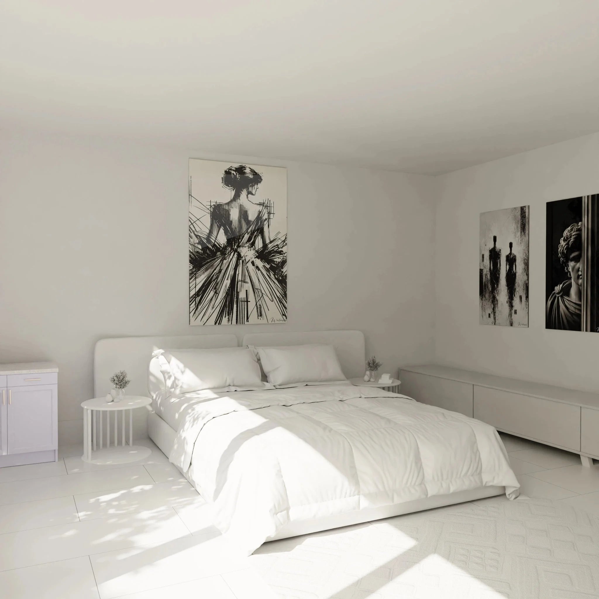 Wandbild Frauensilhouette abstrakt in modernem Schlafzimmer als stilvolle Wanddekoration
