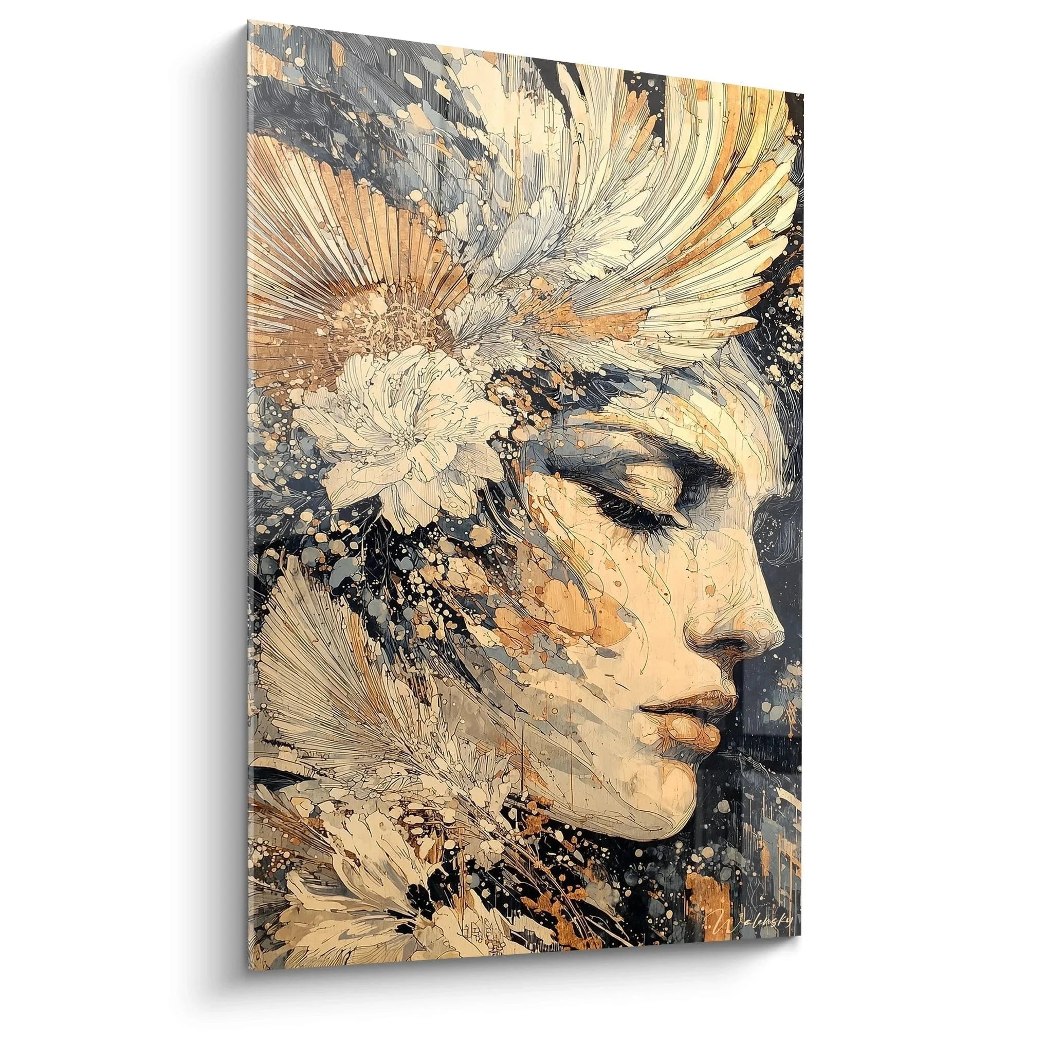 Wandbild Frau mit Blumen Edition Gotik - Mystische Kunstwerk in erdigen Tönen mit floralen Elementen