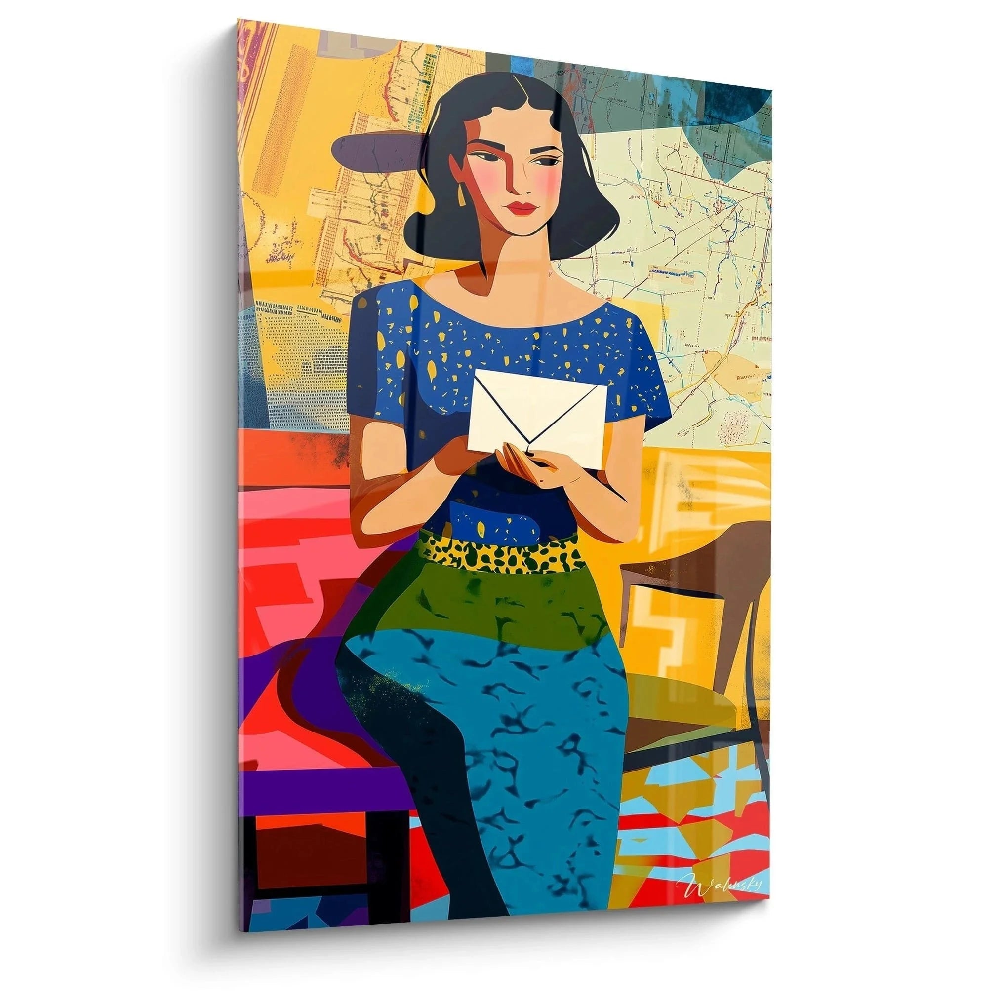 Wandbild Frau mit Brief moderne Kunst Johannes Vermeer Stil - Dame in blauem Oberteil mit weißem Brief