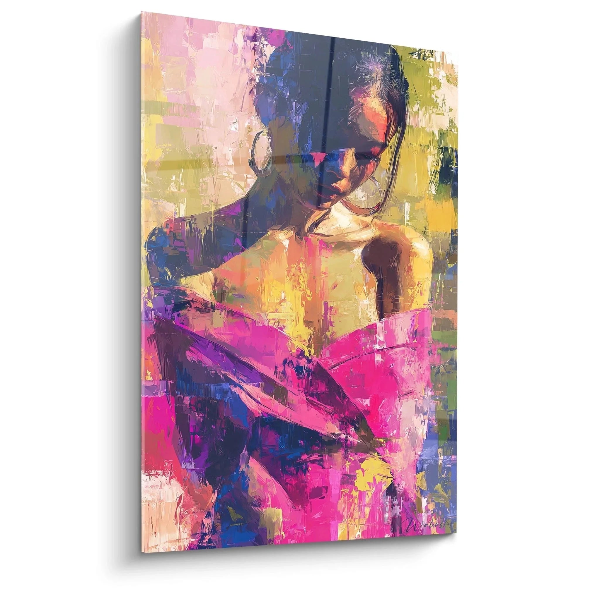 Abstraktes Wandbild lesende Frau in bunten Farben - Vintage Mode Kunstdruck XXL für Wohnzimmer