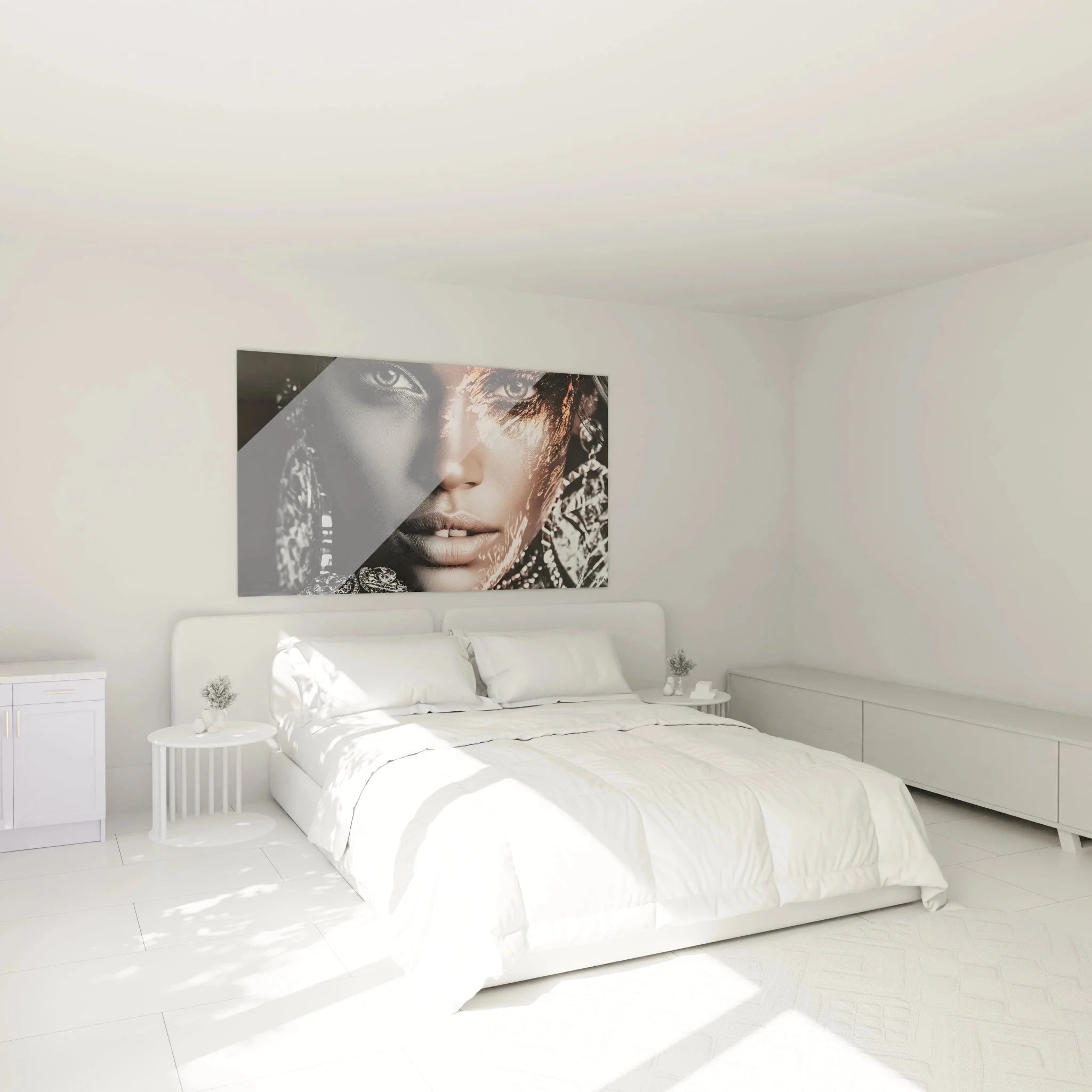 Luxus Wandbild Frau Diamanten als stilvolle Wanddeko im modernen Schlafzimmer