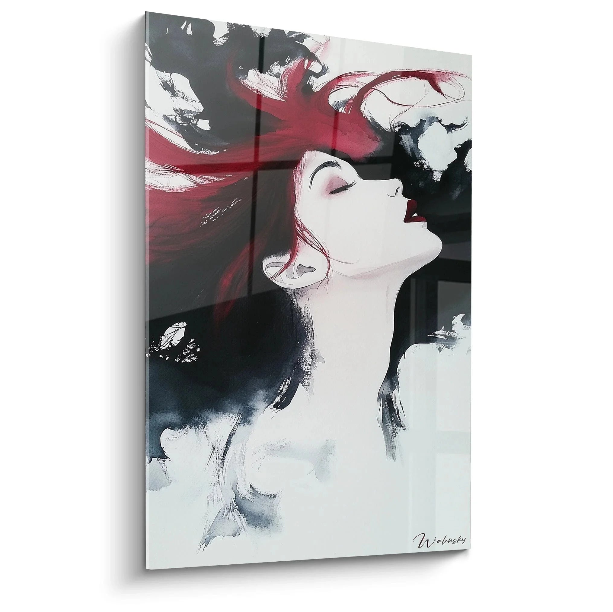 Wandbild Frau in Ekstase mit roter und schwarzer Farbgebung im Stil von Edvard Munch für moderne Wanddekoration