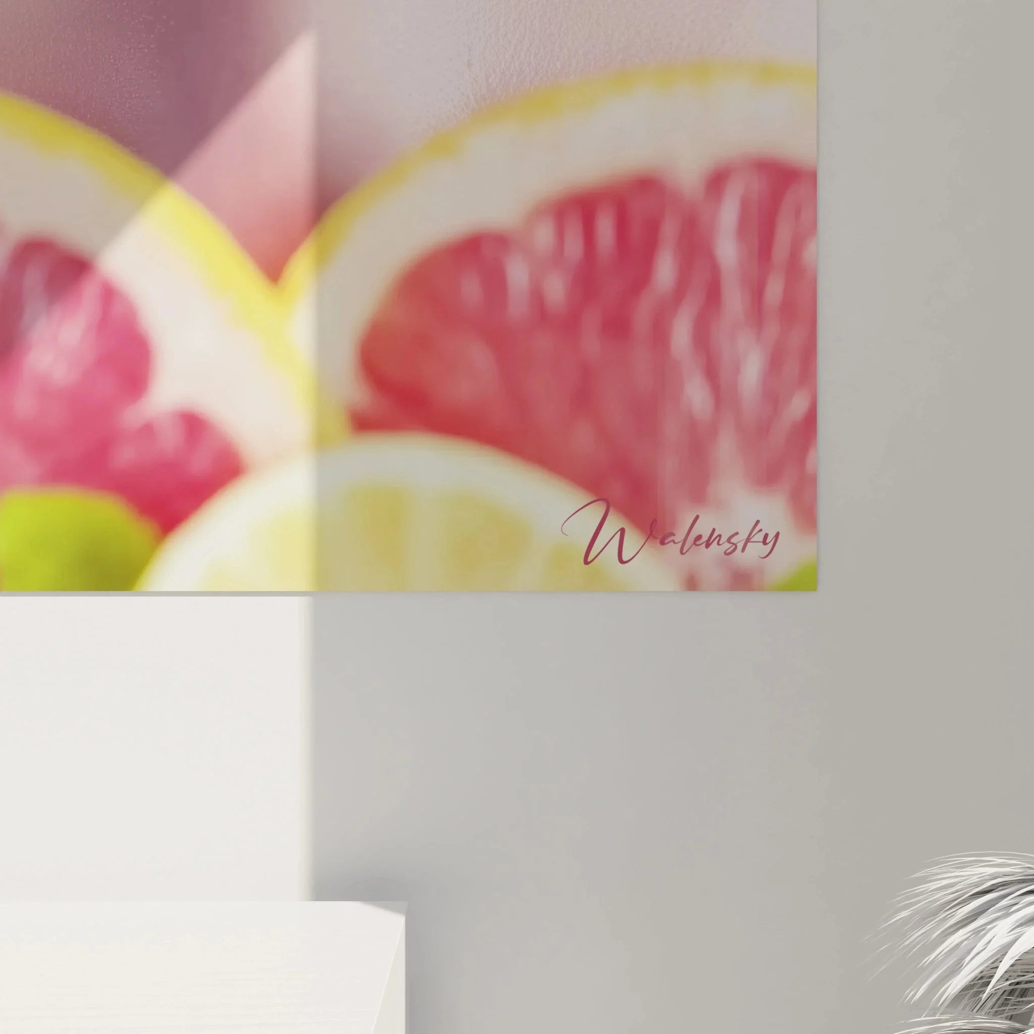 Gesamtansicht Wandbild Frau mit Grapefruit - Pop-Art inspirierte Wandkunst für moderne Raumgestaltung