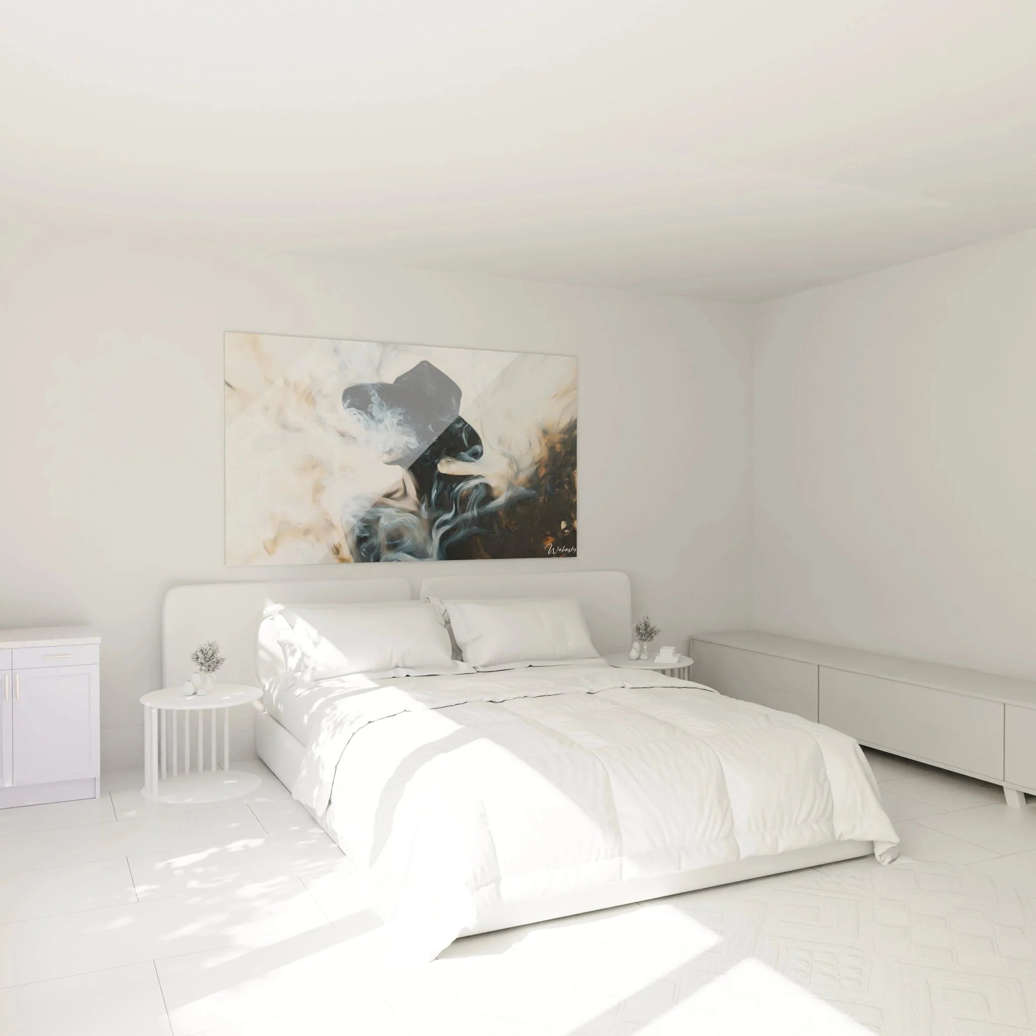 Elegantes Wandbild Frau mit Hut als stilvolle Wanddekoration im Schlafzimmer