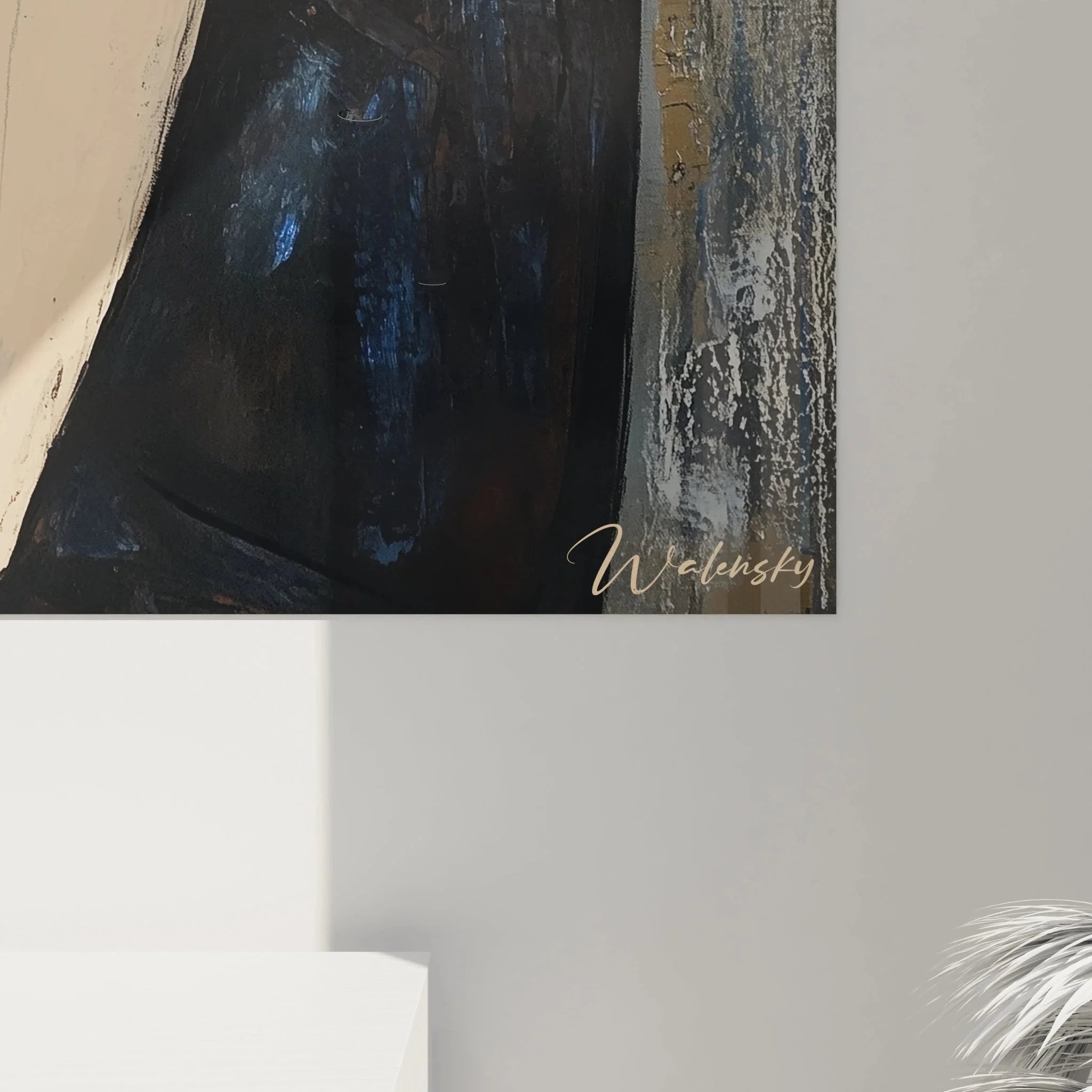 Gesamtansicht Wandbild Frau Portrait Modigliani Stil komplette Darstellung abstrakter Hintergrund Komposition