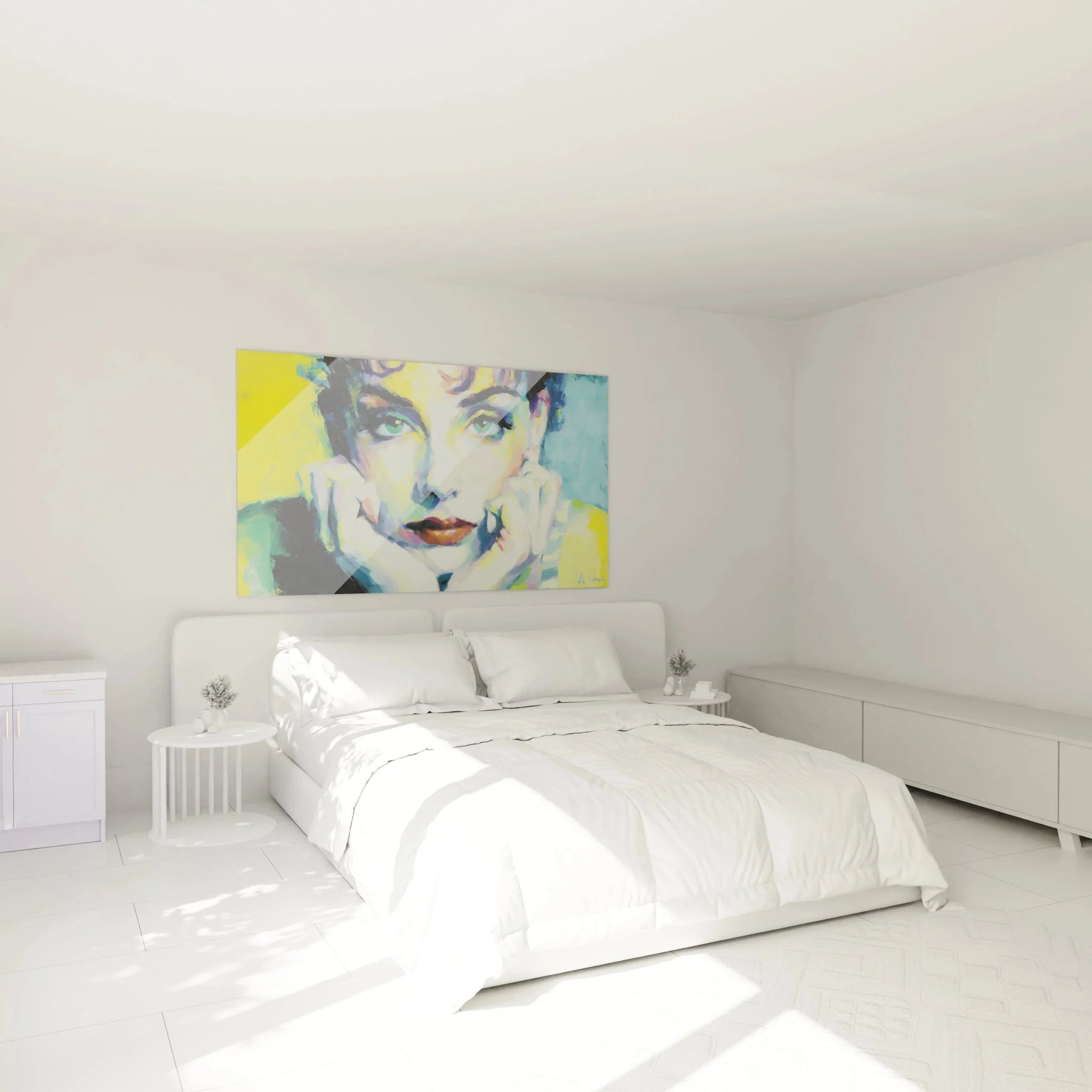 Wandbild Frau Portrait im Schlafzimmer - impressionistische Wanddekoration in warmen Farbtönen