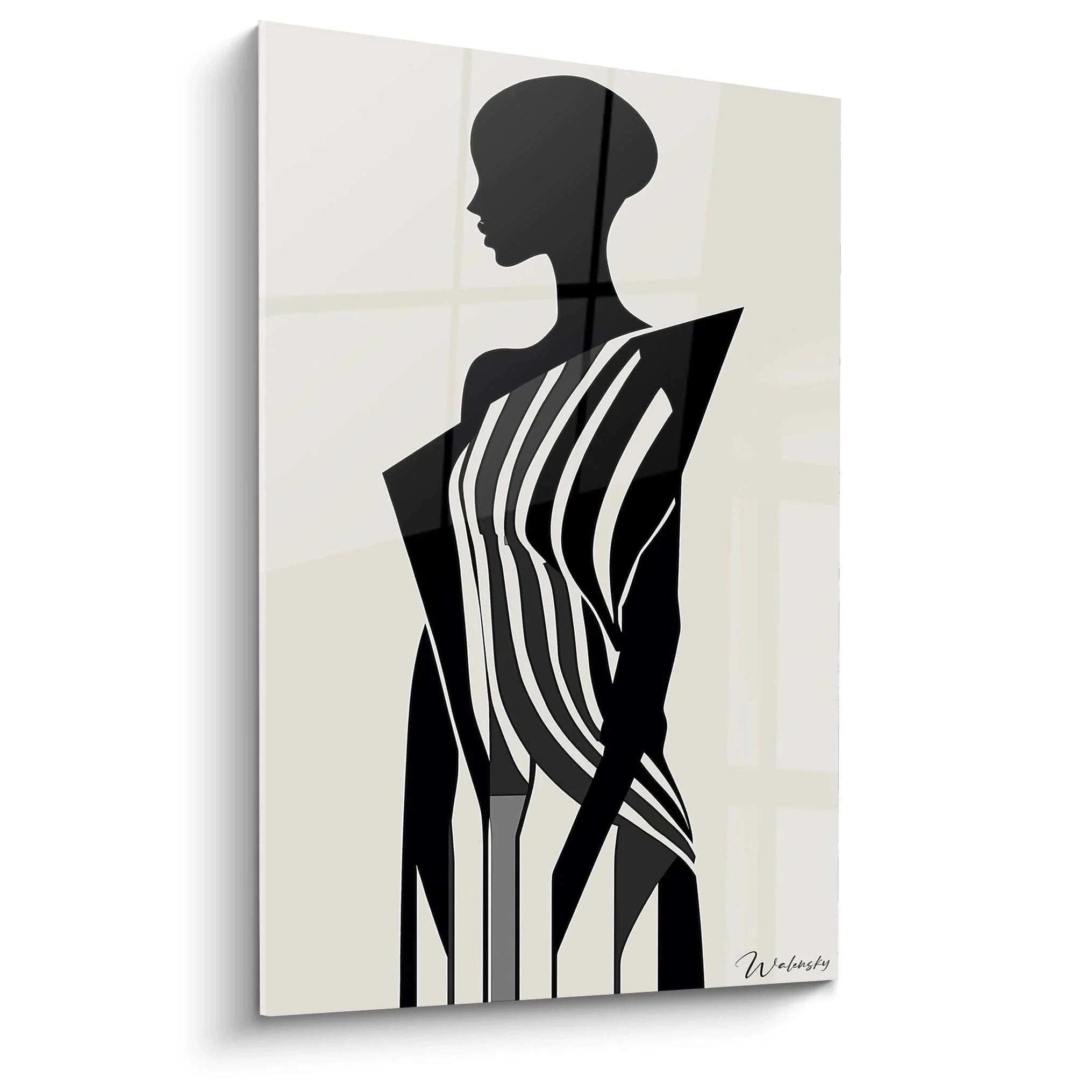 Wandbild Frau Silhouette schwarz weiß Streifen moderne Wandkunst minimalistisch