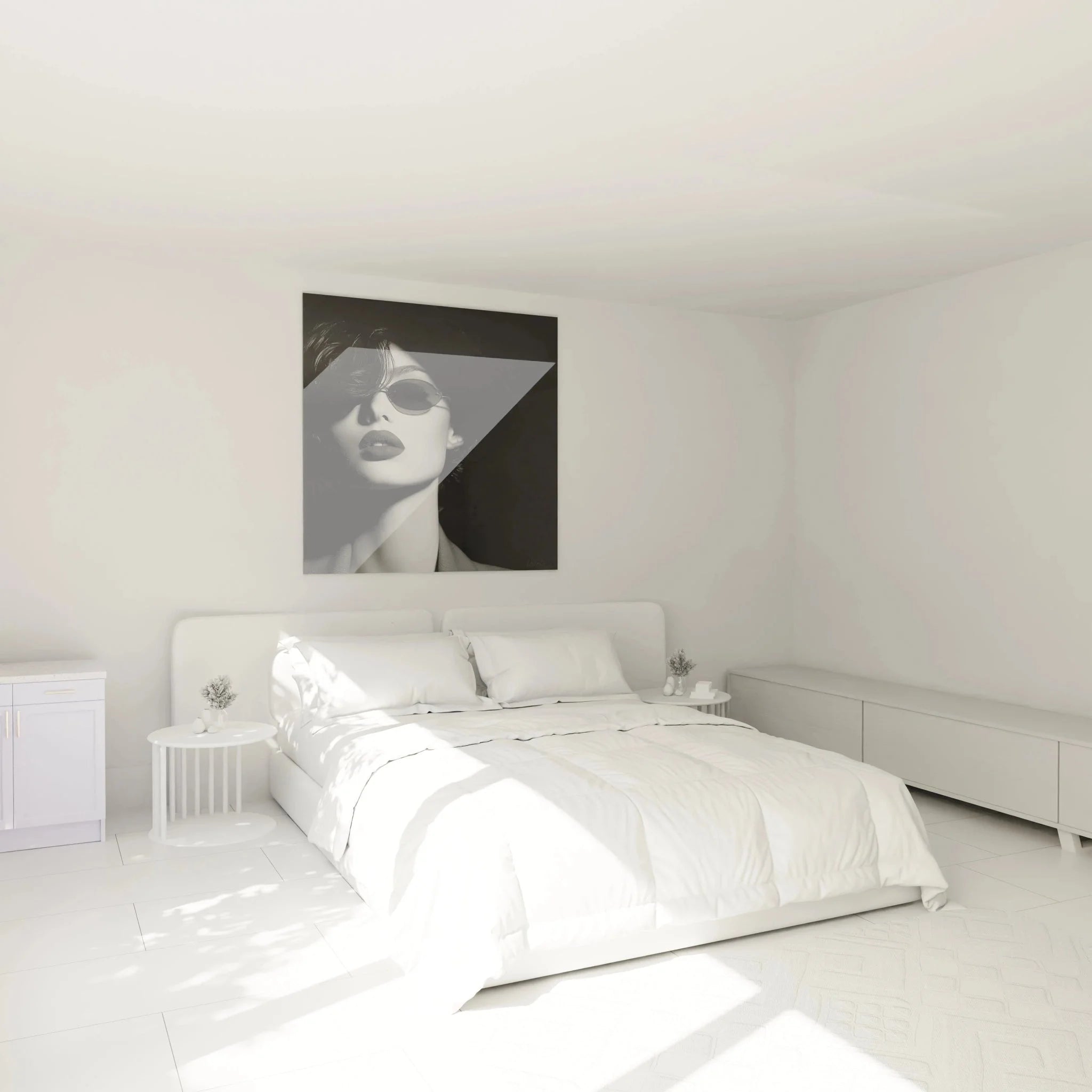 Wandbild Frau Sonnenbrille Schlafzimmer Ambiente schwarz-weiß Mode Wanddekoration elegant
