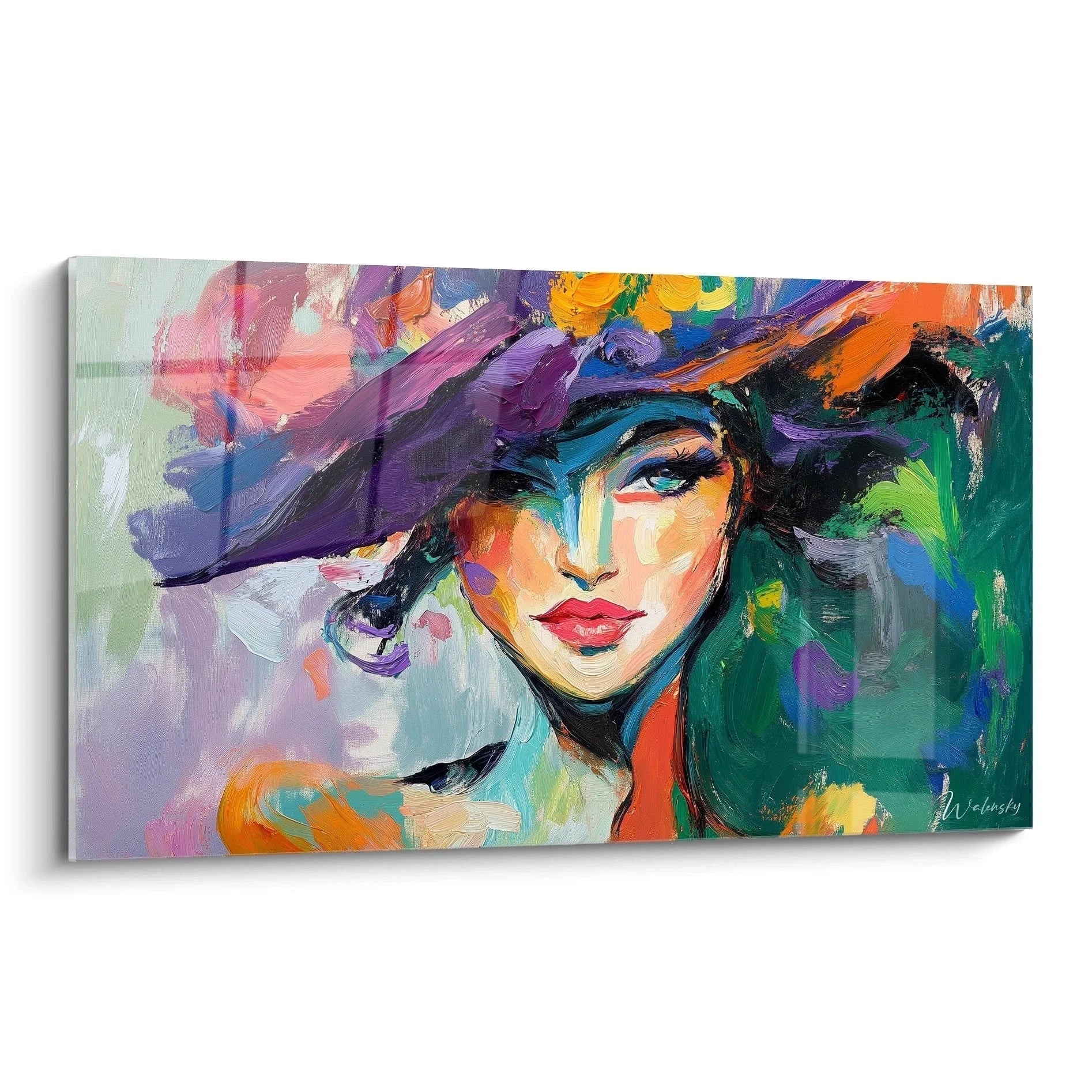 Wandbild Frauenporträt im Matisse-Stil mit leuchtenden Farben und expressiver Malweise für moderne Wanddekoration